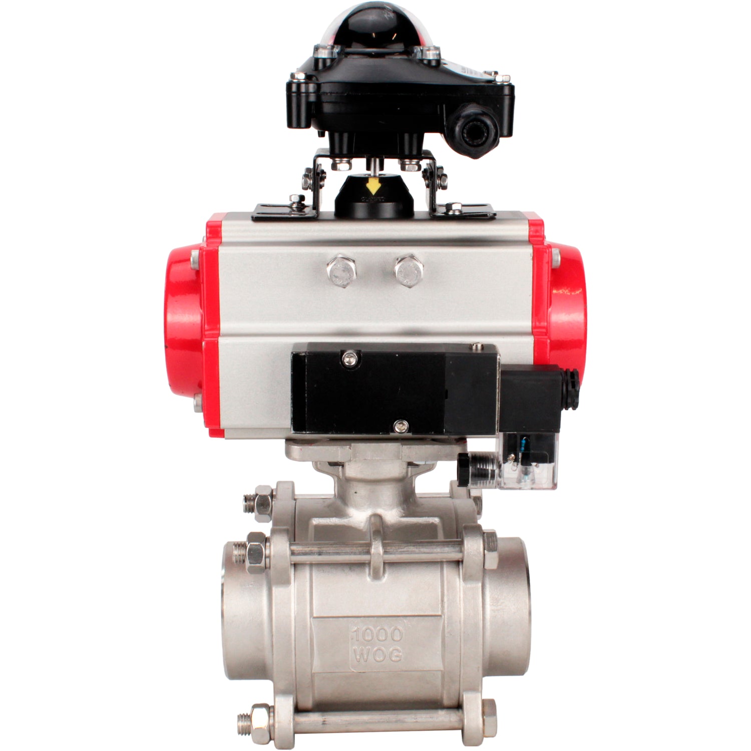 Ball valves Elephant BV3232P(3pc)-FP-W-ISO-H WDVF DN15-32 63 bar full bore, body - 316 stainless steel, seal - PTFE, for welding, with PA-DA pneumatic actuator, pneumatic distributor 4M310-08 NAMUR 220V, LSU APL-210N