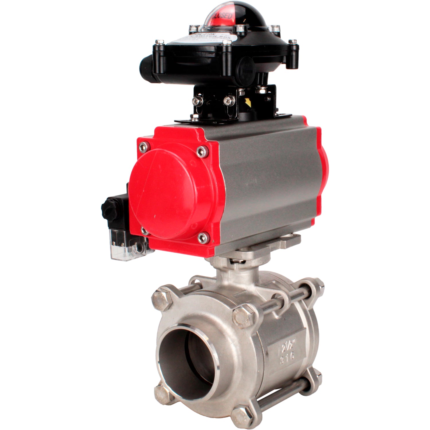 Ball valves Elephant BV3232P(3pc)-FP-W-ISO-H WDVF DN15-32 63 bar full bore, body - 316 stainless steel, seal - PTFE, for welding, with PA-DA pneumatic actuator, pneumatic distributor 4M310-08 NAMUR 220V, LSU APL-210N