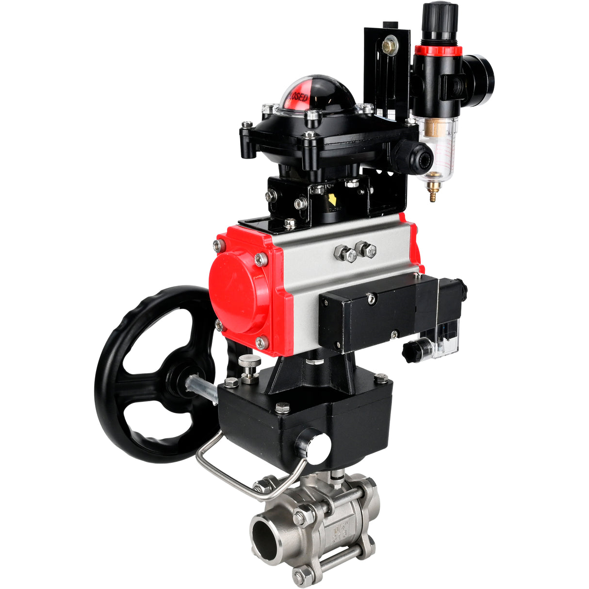 Ball valves Elephant BV3232P(3pc)-FP-W-ISO-H WDVF DN15-32 63 bar full bore, 316 stainless steel, seal - PTFE, for welding, with PA-DA pneumatic actuator, pneumatic distributor 4M310-08 NAMUR 24V, LSU APL-210N, manual backup for MON, ATU AFC2000