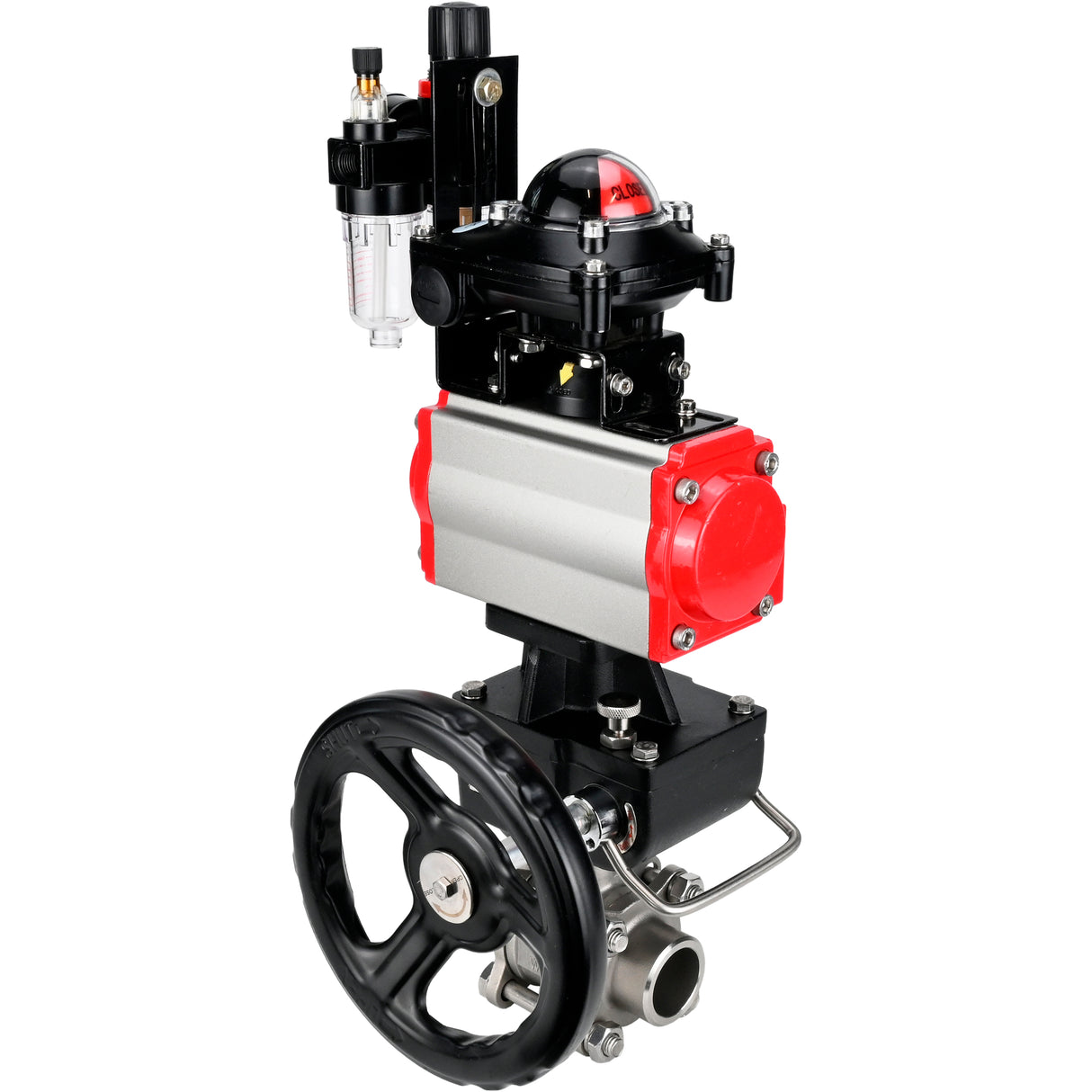 Ball valves Elephant BV3232P(3pc)-FP-W-ISO-H WDVF DN15-32 63 bar full bore, 316 stainless steel, seal - PTFE, for welding, with PA-DA pneumatic actuator, pneumatic distributor 4M310-08 NAMUR 24V, LSU APL-210N, manual backup for MON, ATU AFC2000