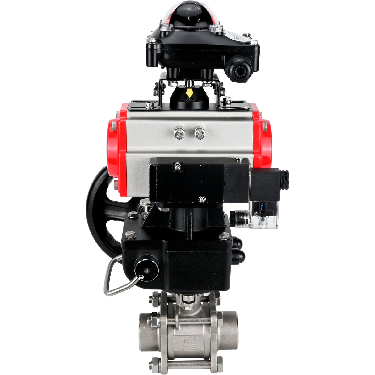 Ball valves Elephant BV3232P(3pc)-FP-W-ISO-H WDVF DN15-32 63 bar full bore, 316 stainless steel, seal - PTFE, for welding, with PA-DA pneumatic actuator, pneumatic distributor 4M310-08 NAMUR 220V, LSU APL-210N, manual backup for MON