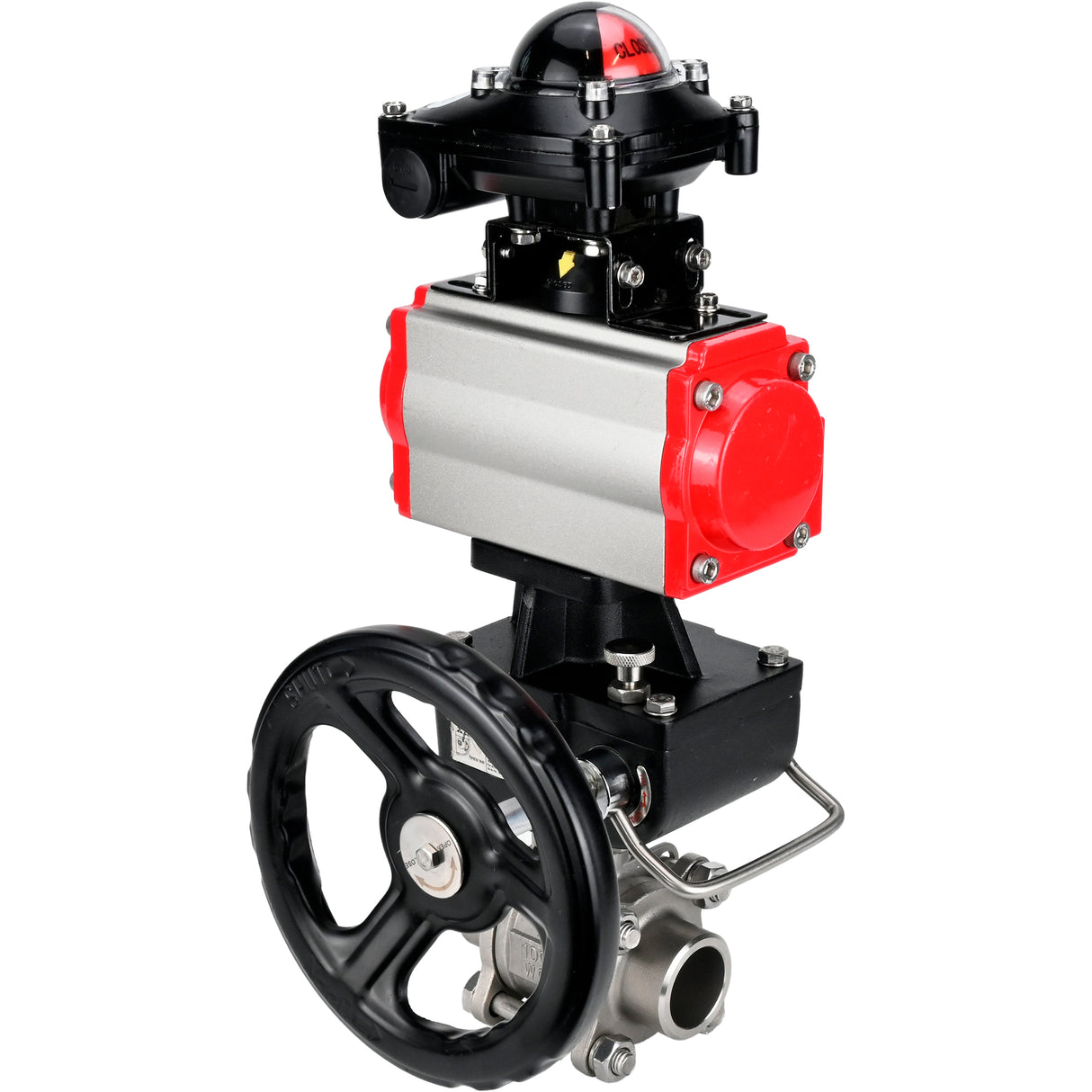 Ball valves Elephant BV3232P(3pc)-FP-W-ISO-H WDVF DN15-32 63 bar full bore, 316 stainless steel, seal - PTFE, for welding, with PA-DA pneumatic actuator, pneumatic distributor 4M310-08 NAMUR 220V, LSU APL-210N, manual backup for MON