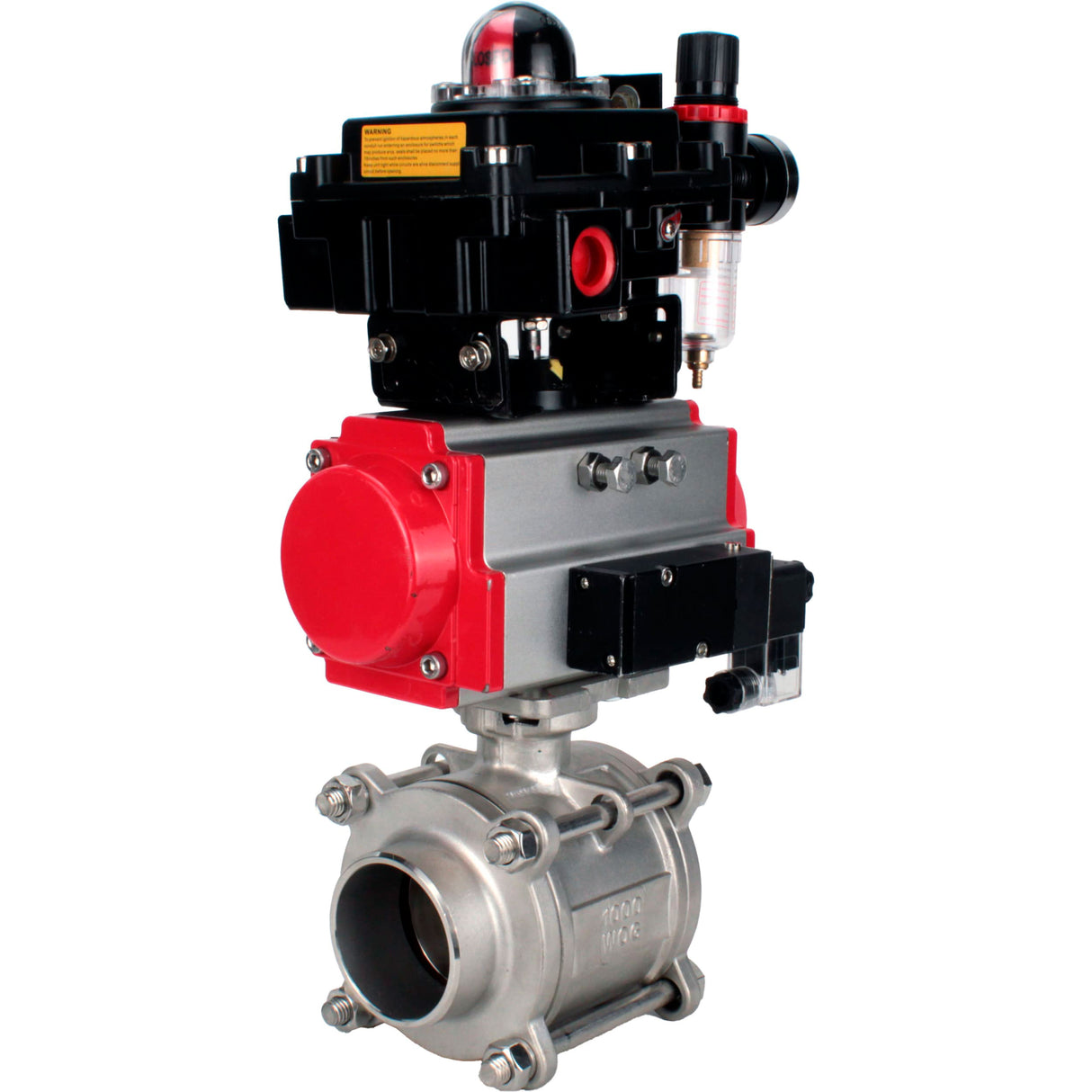 Ball valves Elephant BV3232P(3pc)-FP-W-ISO-H WDVF DN15-32 63 bar full bore, body - 316 stainless steel, seal - PTFE, for welding, with PA-SA pneumatic actuator, pneumatic distributor 4M310-08 NAMUR 220V, LSU APL-410N EX, ATU AFC2000