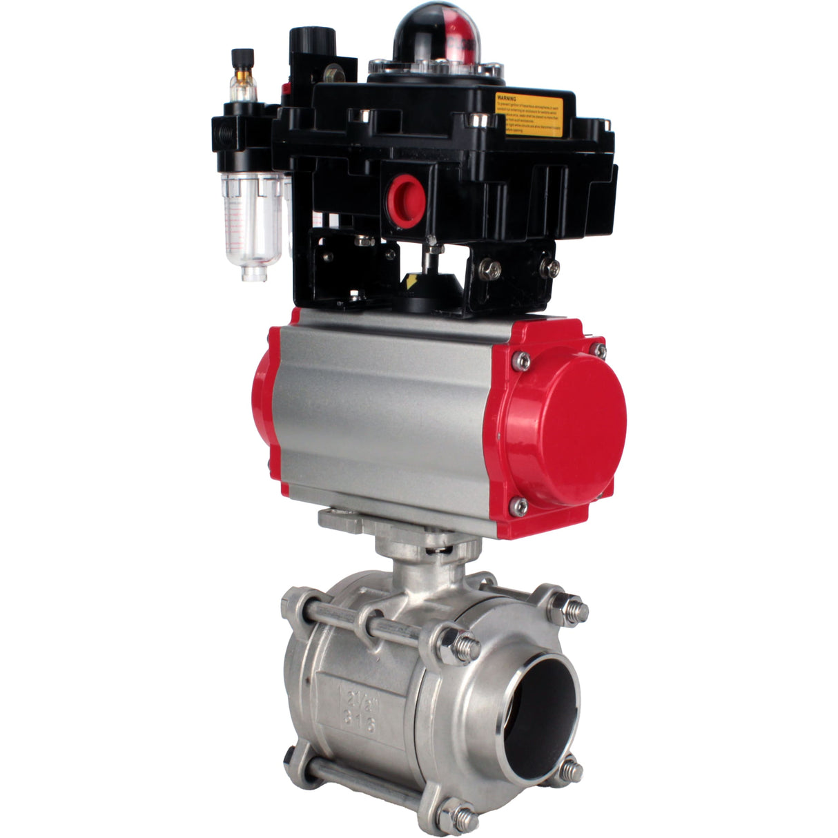 Ball valves Elephant BV3232P(3pc)-FP-W-ISO-H WDVF DN15-32 63 bar full bore, body - 316 stainless steel, seal - PTFE, for welding, with PA-SA pneumatic actuator, pneumatic distributor 4M310-08 NAMUR 220V, LSU APL-410N EX, ATU AFC2000