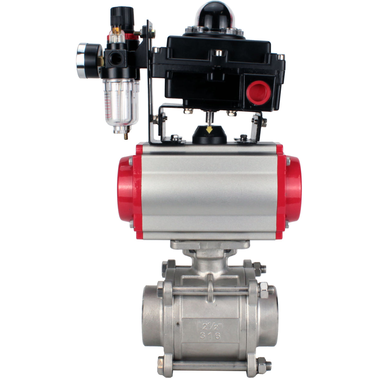 Ball valves Elephant BV3232P(3pc)-FP-W-ISO-H WDVF DN15-32 63 bar full bore, body - 316 stainless steel, seal - PTFE, for welding, with PA-SA pneumatic actuator, pneumatic distributor 4M310-08 NAMUR 220V, LSU APL-410N EX, ATU AFC2000