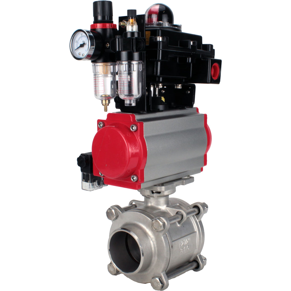 Ball valves Elephant BV3232P(3pc)-FP-W-ISO-H WDVF DN15-32 63 bar full bore, body - 316 stainless steel, seal - PTFE, for welding, with PA-SA pneumatic actuator, pneumatic distributor 4M310-08 NAMUR 220V, LSU APL-410N EX, ATU AFC2000