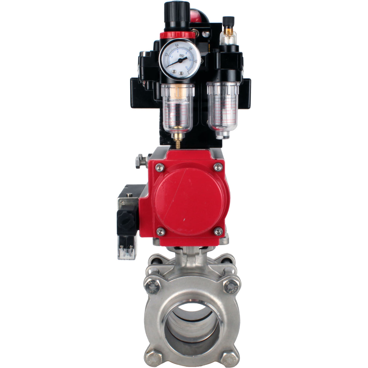 Ball valves Elephant BV3232P(3pc)-FP-W-ISO-H WDVF DN15-32 63 bar full bore, body - 316 stainless steel, seal - PTFE, for welding, with PA-SA pneumatic actuator, pneumatic distributor 4M310-08 NAMUR 220V, LSU APL-410N EX, ATU AFC2000