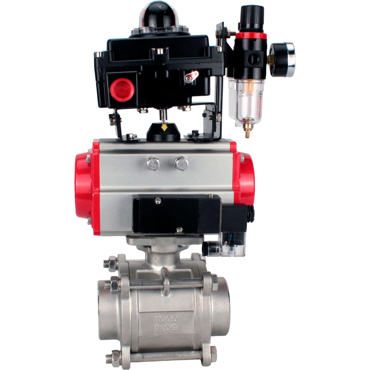 Ball valves Elephant BV3232P(3pc)-FP-W-ISO-H WDVF DN15-32 63 bar full bore, body - 316 stainless steel, seal - PTFE, for welding, with PA-SA pneumatic actuator, pneumatic distributor 4M310-08 NAMUR 220V, LSU APL-410N EX, ATU AFC2000