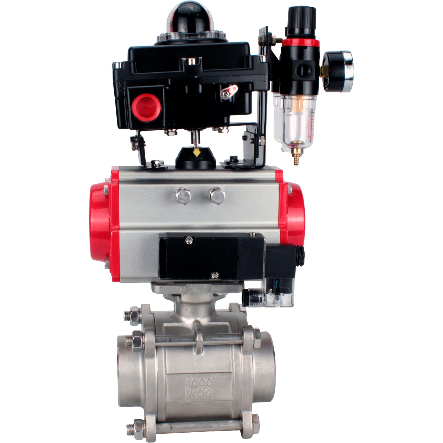 Ball valves Elephant BV3232P(3pc)-FP-W-ISO-H WDVF DN15-32 63 bar full bore, body - 316 stainless steel, seal - PTFE, for welding, with PA-SA pneumatic actuator, pneumatic distributor 4M310-08 NAMUR 220V, LSU APL-410N EX, ATU AFC2000