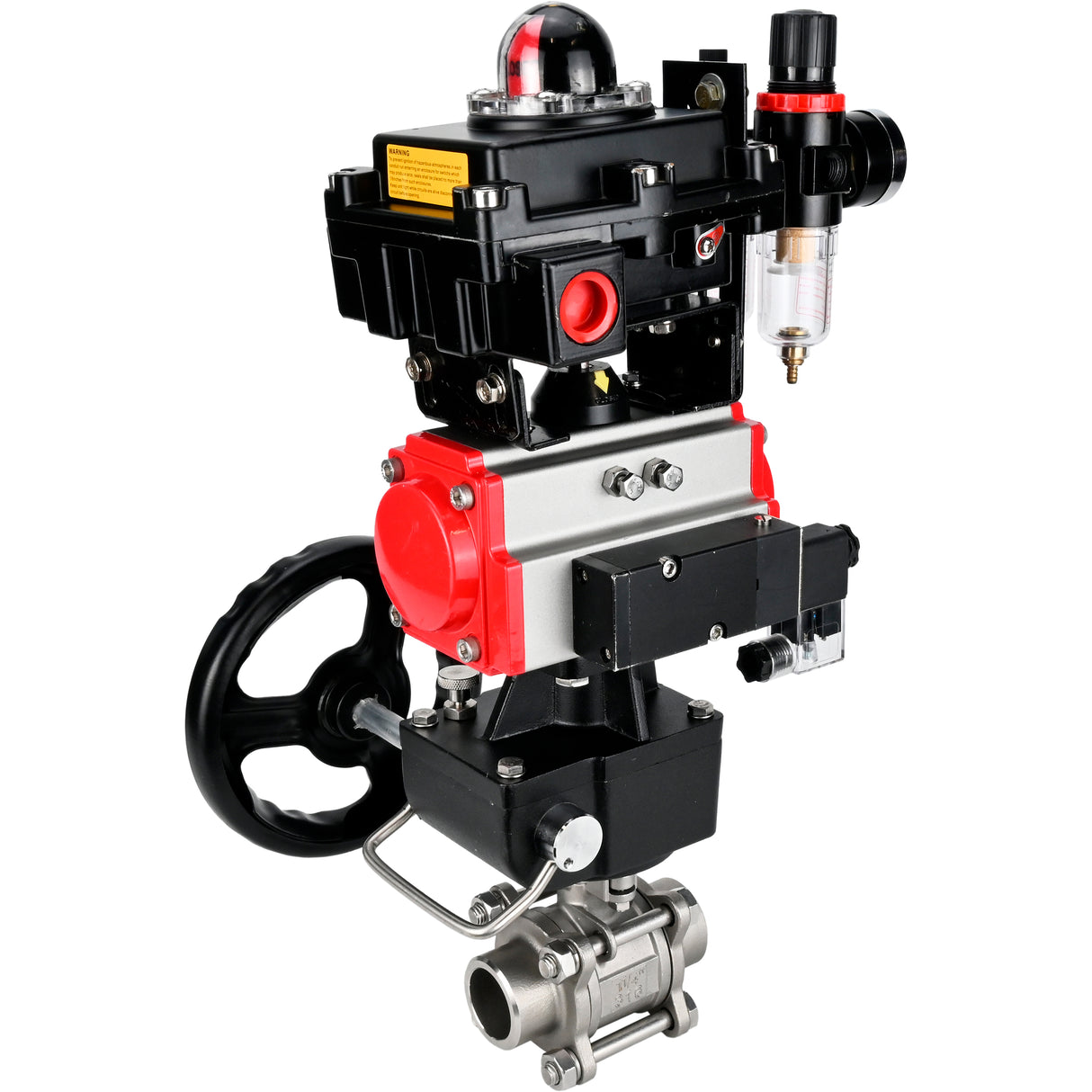 Ball valves Elephant BV3232P(3pc)-FP-W-ISO-H WDVF DN15-32 63 bar full bore, 316 stainless steel, PTFE, for welding, with PA-DA pneumatic actuator, pneumatic distributor 4M310-08 NAMUR 24V, LSU APL-410N EX, manual backup for MON, ATU AFC2000