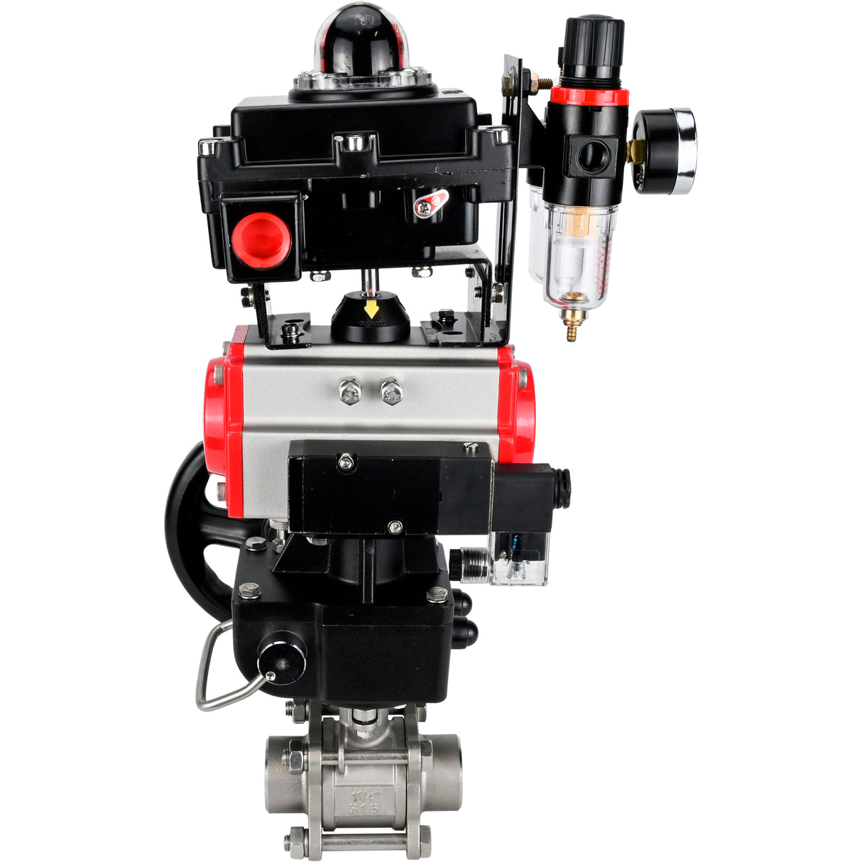 Ball valves Elephant BV3232P(3pc)-FP-W-ISO-H WDVF DN15-32 63 bar full bore, 316 stainless steel, PTFE, for welding, with PA-DA pneumatic actuator, pneumatic distributor 4M310-08 NAMUR 24V, LSU APL-410N EX, manual backup for MON, ATU AFC2000