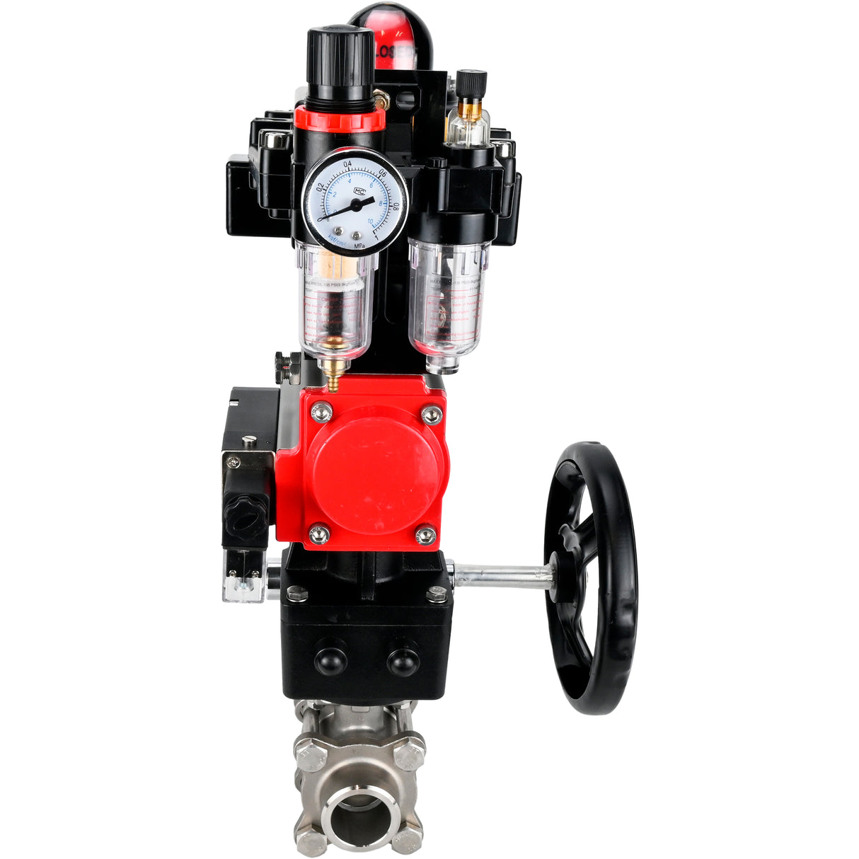 Ball valves Elephant BV3232P(3pc)-FP-W-ISO-H WDVF DN15-32 63 bar full bore, 316 stainless steel, PTFE, for welding, with PA-DA pneumatic actuator, pneumatic distributor 4M310-08 NAMUR 24V, LSU APL-410N EX, manual backup for MON, ATU AFC2000