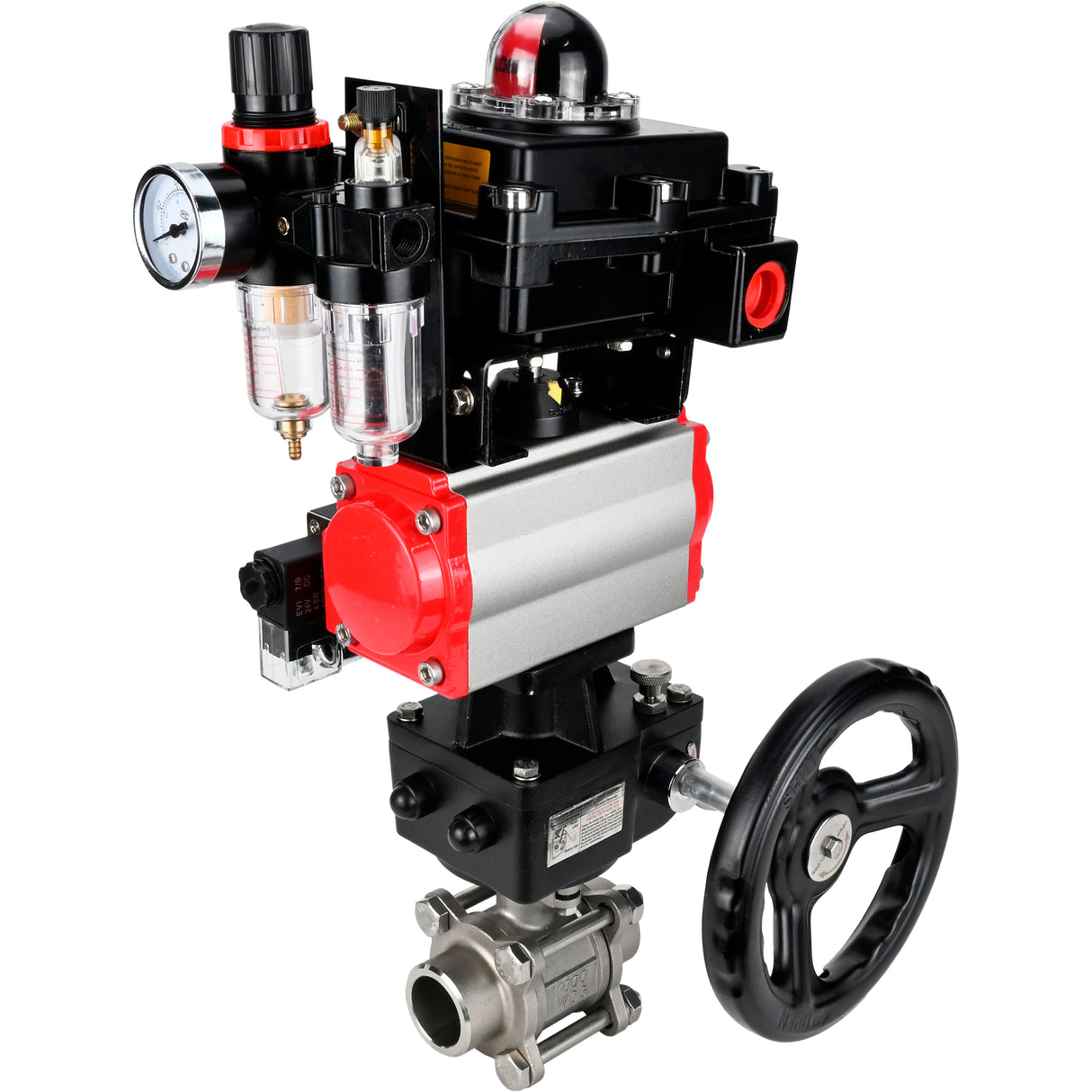 Ball valves Elephant BV3232P(3pc)-FP-W-ISO-H WDVF DN15-32 63 bar full bore, 316 stainless steel, PTFE, for welding, with PA-DA pneumatic actuator, pneumatic distributor 4M310-08 NAMUR 24V, LSU APL-410N EX, manual backup for MON, ATU AFC2000