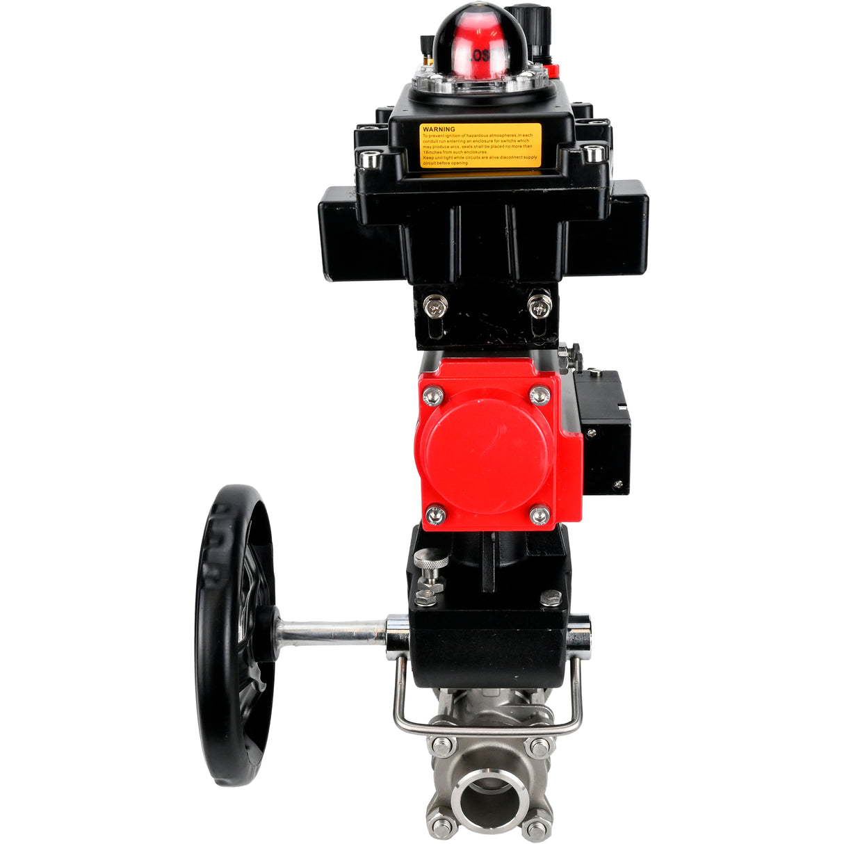 Ball valves Elephant BV3232P(3pc)-FP-W-ISO-H WDVF DN15-32 63 bar full bore, 316 stainless steel, PTFE, for welding, with PA-DA pneumatic actuator, pneumatic distributor 4M310-08 NAMUR 24V, LSU APL-410N EX, manual backup for MON, ATU AFC2000