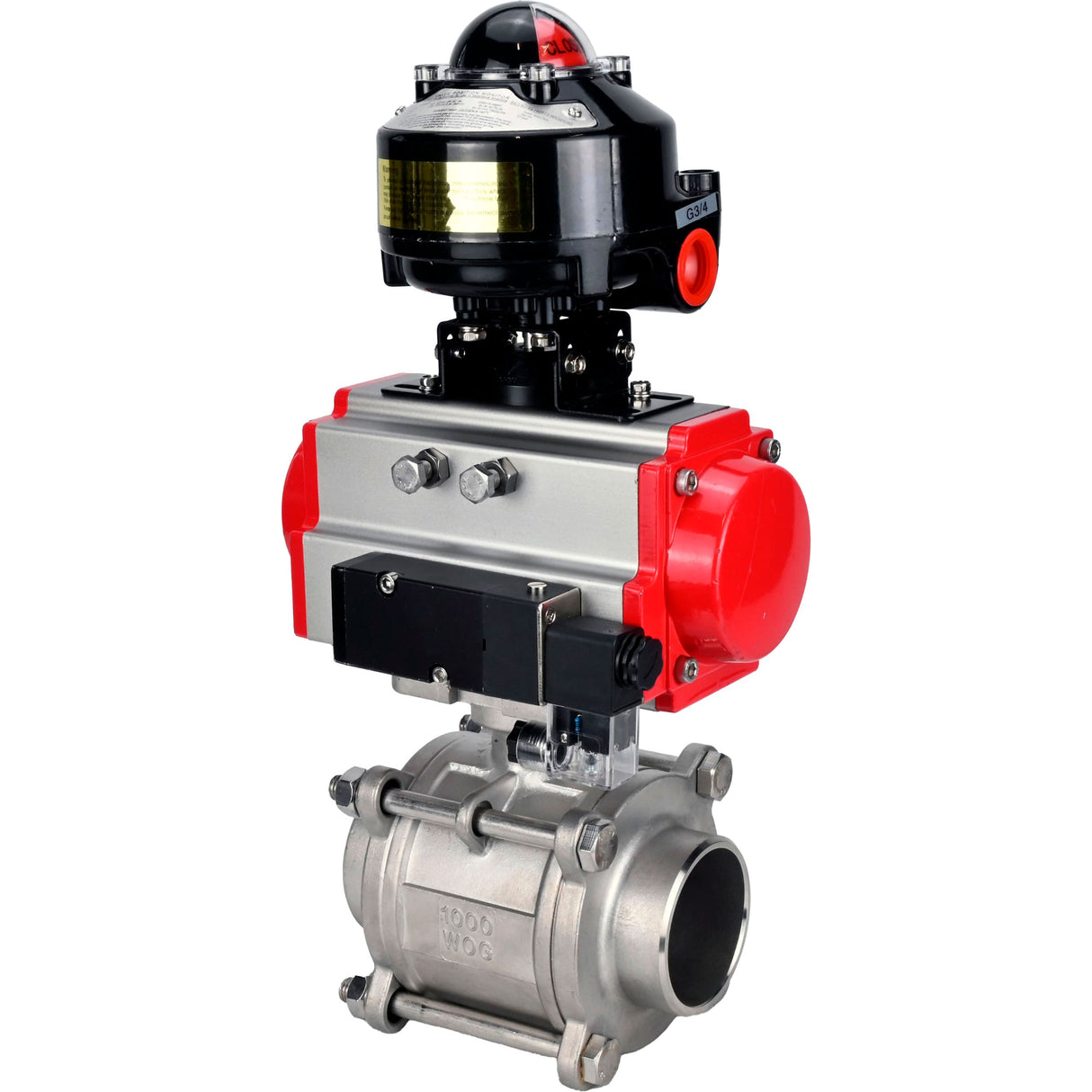 Ball valves Elephant BV3232P(3pc)-FP-W-ISO-H WDVF DN15-32 63 bar full bore, body - 316 stainless steel, seal - PTFE, for welding, with PA-SA pneumatic actuator, pneumatic distributor 4M310-08 NAMUR 24V, LSU APL-510N EX