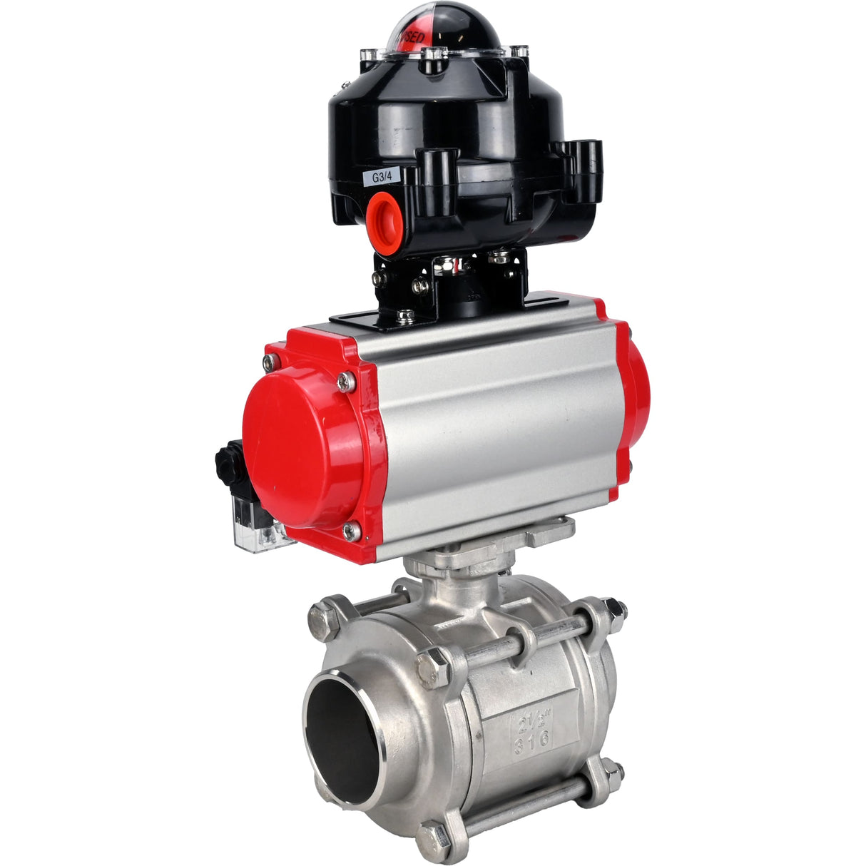 Ball valves Elephant BV3232P(3pc)-FP-W-ISO-H WDVF DN15-32 63 bar full bore, body - 316 stainless steel, seal - PTFE, for welding, with PA-SA pneumatic actuator, pneumatic distributor 4M310-08 NAMUR 24V, LSU APL-510N EX