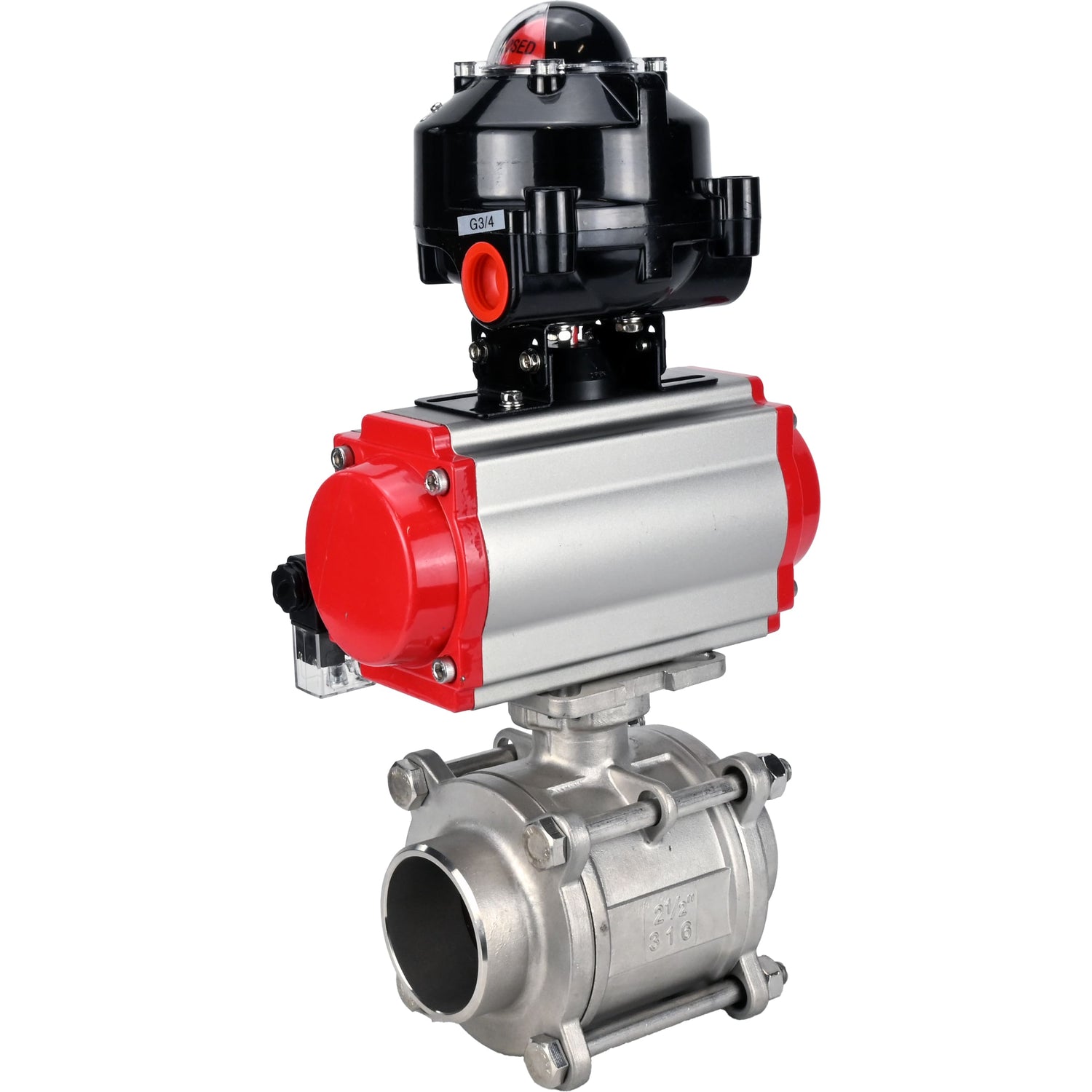 Ball valves Elephant BV3232P(3pc)-FP-W-ISO-H WDVF DN15-32 63 bar full bore, body - 316 stainless steel, seal - PTFE, for welding, with PA-SA pneumatic actuator, pneumatic distributor 4M310-08 NAMUR 24V, LSU APL-510N EX