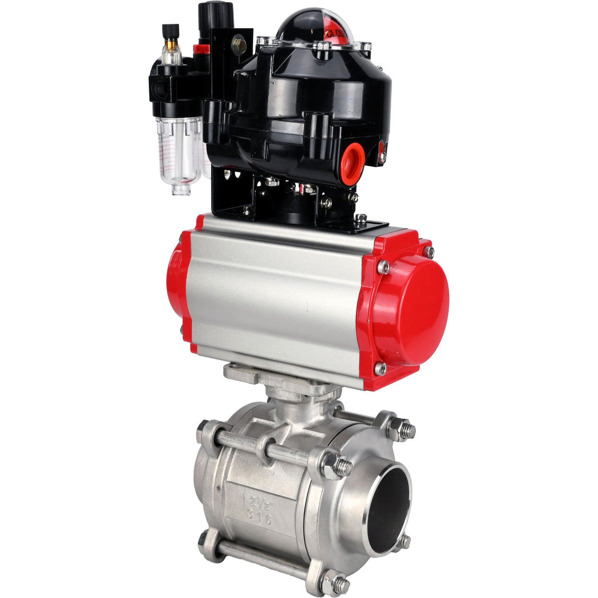 Ball valves Elephant BV3232P(3pc)-FP-W-ISO-H WDVF DN15-32 63 bar full bore, body - 316 stainless steel, seal - PTFE, for welding, with PA-SA pneumatic actuator, pneumatic distributor 4M310-08 NAMUR 24V, LSU APL-510N EX, ATU AFC2000