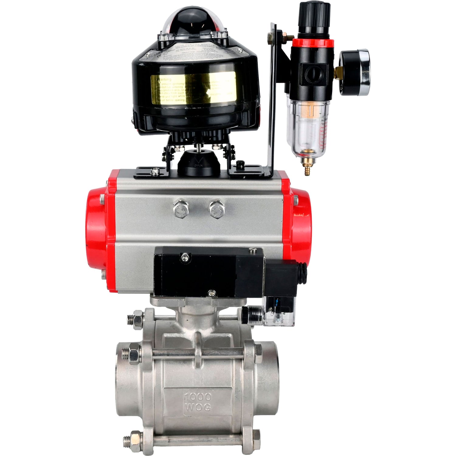 Ball valves Elephant BV3232P(3pc)-FP-W-ISO-H WDVF DN15-32 63 bar full bore, body - 316 stainless steel, seal - PTFE, for welding, with PA-SA pneumatic actuator, pneumatic distributor 4M310-08 NAMUR 24V, LSU APL-510N EX, ATU AFC2000