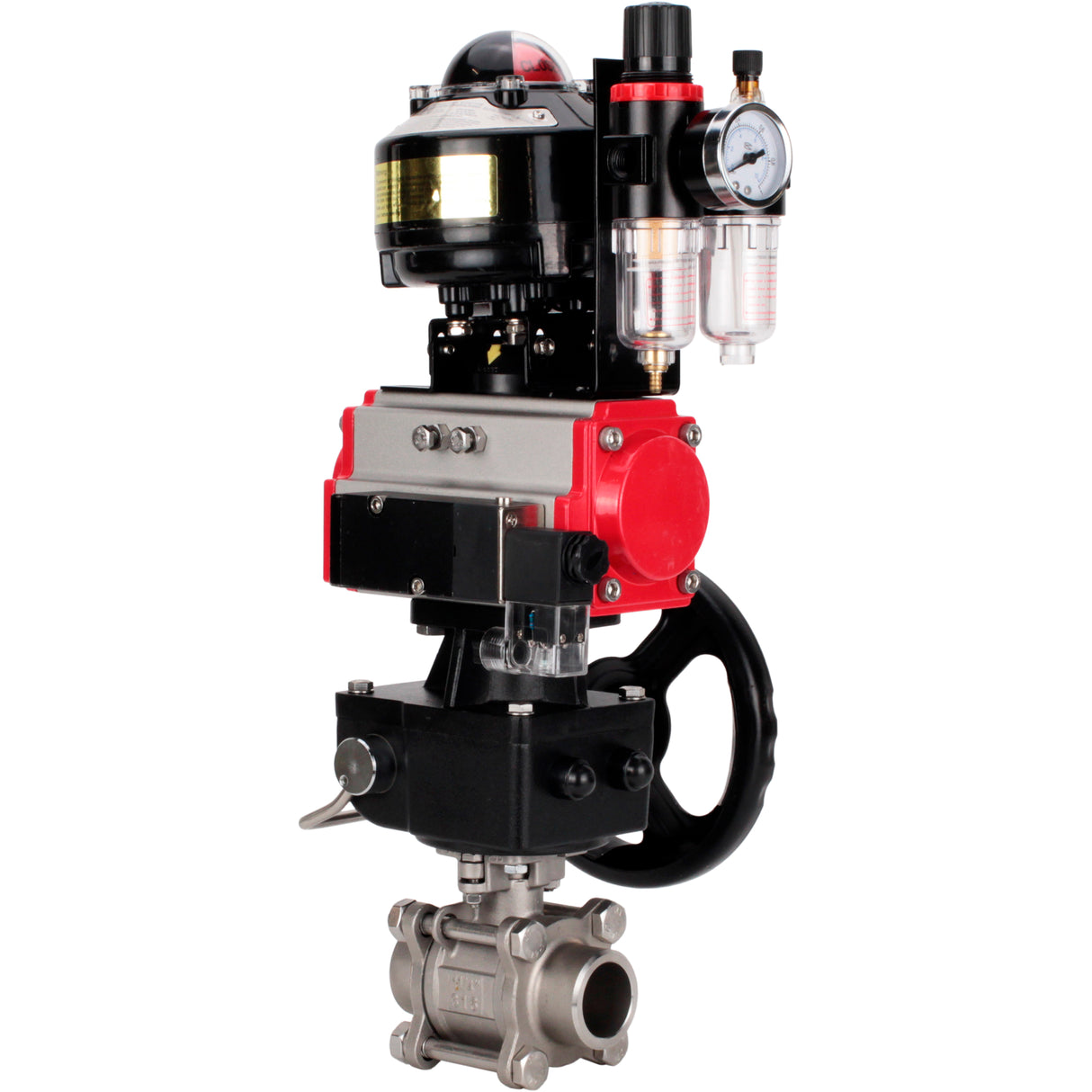 Ball valves Elephant BV3232P(3pc)-FP-W-ISO-H WDVF DN15-32 63 bar full bore, 316 stainless steel, PTFE, for welding, with PA-DA pneumatic actuator, pneumatic distributor 4M310-08 NAMUR 24V, LSU APL-510N EX, manual backup for MON, ATU AFC2000