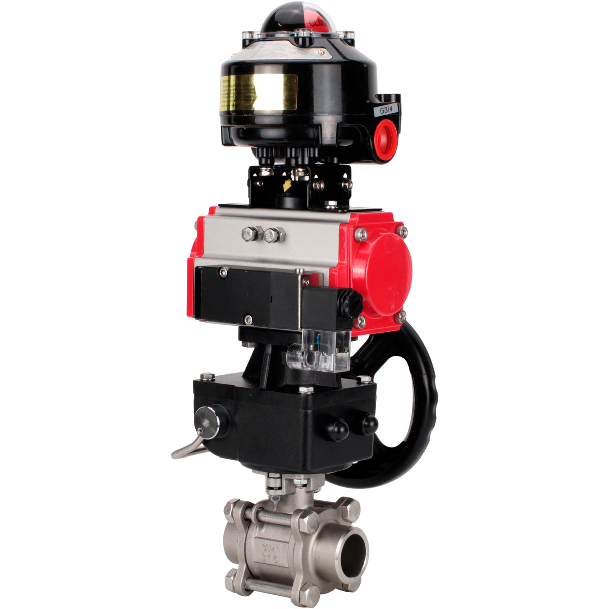 Ball valves Elephant BV3232P(3pc)-FP-W-ISO-H WDVF DN15-32 63 bar full bore, 316 stainless steel, seal - PTFE, for welding, with PA-DA pneumatic actuator, pneumatic distributor 4M310-08 NAMUR 24V, LSU APL-510N EX, manual backup for MON