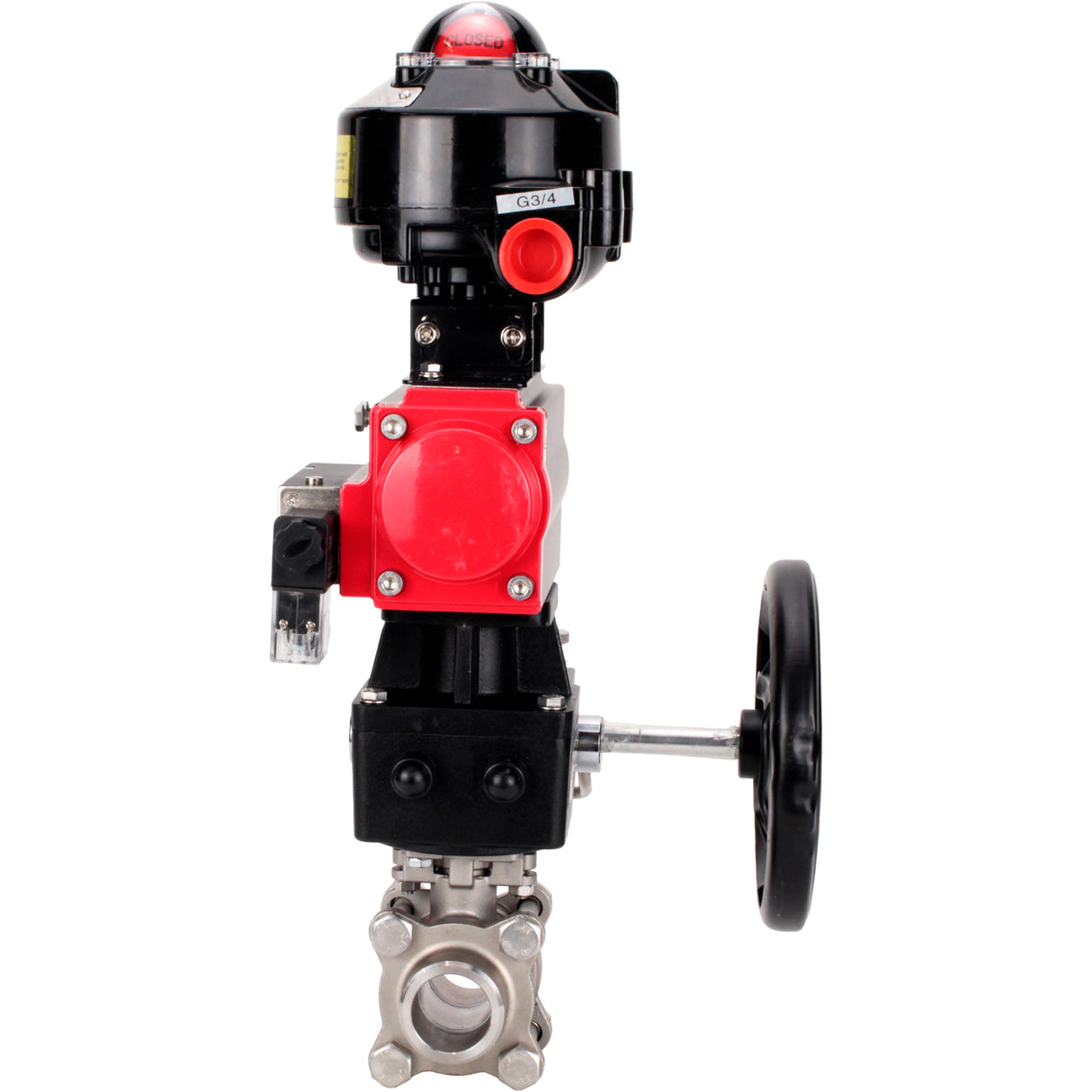 Ball valves Elephant BV3232P(3pc)-FP-W-ISO-H WDVF DN15-32 63 bar full bore, 316 stainless steel, seal - PTFE, for welding, with PA-DA pneumatic actuator, pneumatic distributor 4M310-08 NAMUR 24V, LSU APL-510N EX, manual backup for MON