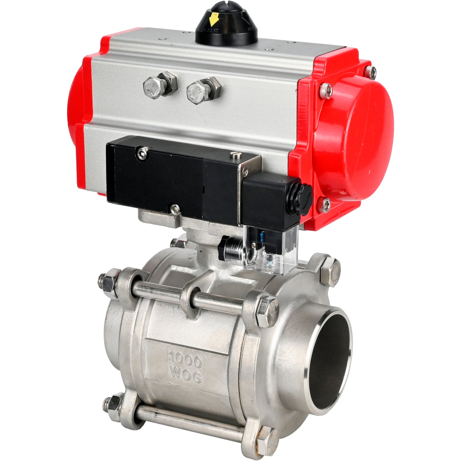 Ball valves Elephant BV3232P(3pc)-FP-W-ISO-H WDVF DN15-32 63 bar full bore, body - 316 stainless steel, seal - PTFE, for welding, with PA-DA pneumatic actuator, pneumatic distributor 4M310-08 NAMUR 220V