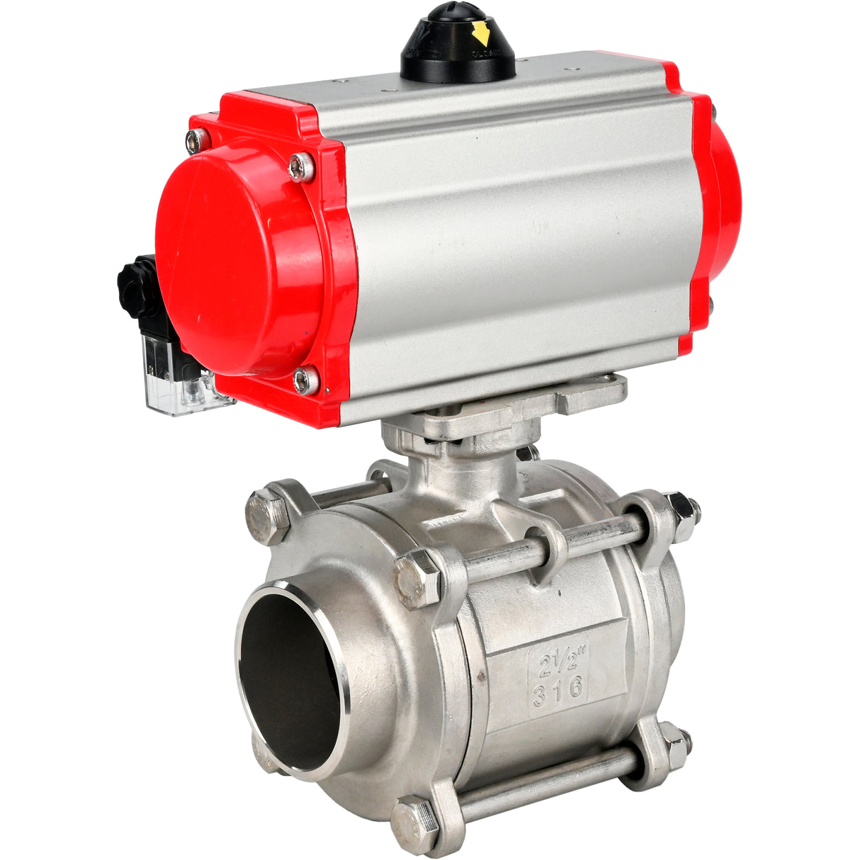 Ball valves Elephant BV3232P(3pc)-FP-W-ISO-H WDVF DN15-32 63 bar full bore, body - 316 stainless steel, seal - PTFE, for welding, with PA-DA pneumatic actuator, pneumatic distributor 4M310-08 NAMUR 220V
