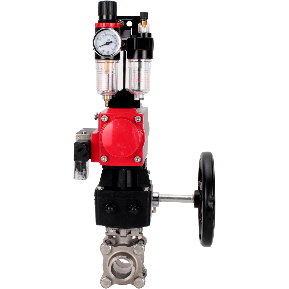 Ball valves Elephant BV3232P(3pc)-FP-W-ISO-H WDVF DN15-32 63 bar full bore, 316 stainless steel, seal - PTFE, for welding, with PA-DA pneumatic actuator, pneumatic distributor 4M310-08 NAMUR 24V, manual backup for MON, ATU AFC2000