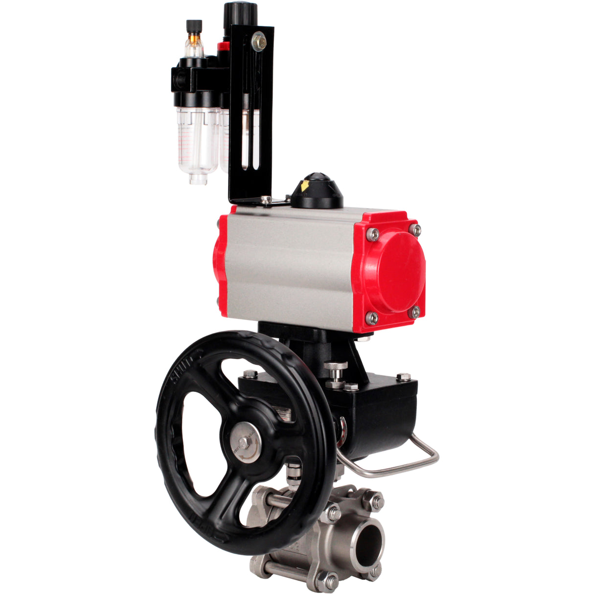 Ball valves Elephant BV3232P(3pc)-FP-W-ISO-H WDVF DN15-32 63 bar full bore, 316 stainless steel, seal - PTFE, for welding, with PA-DA pneumatic actuator, pneumatic distributor 4M310-08 NAMUR 24V, manual backup for MON, ATU AFC2000