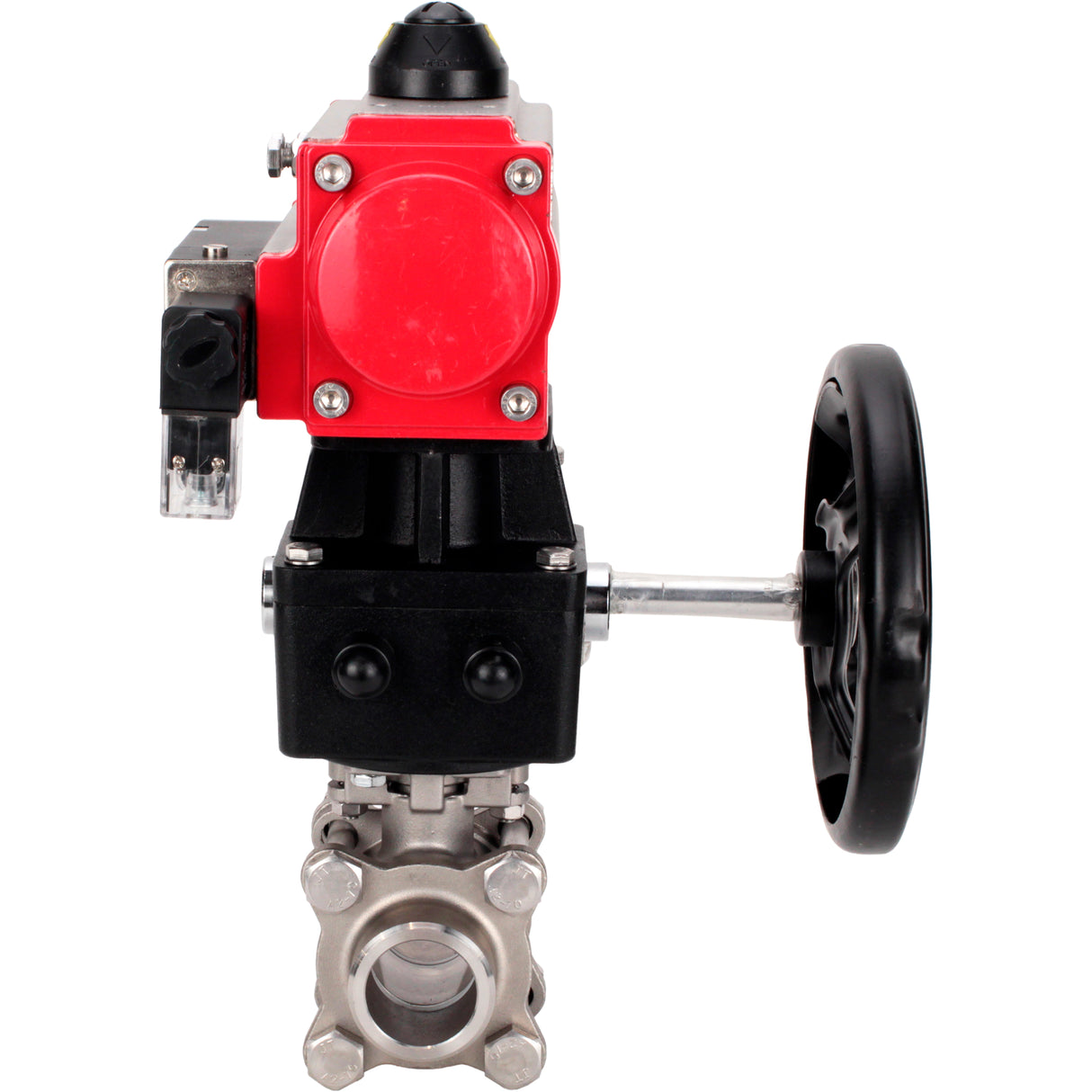 Ball valves Elephant BV3232P(3pc)-FP-W-ISO-H WDVF DN15-32 63 bar full bore, body - 316 stainless steel, seal - PTFE, for welding, with PA-DA pneumatic actuator, pneumatic distributor 4M310-08 NAMUR 24V, manual backup for MON