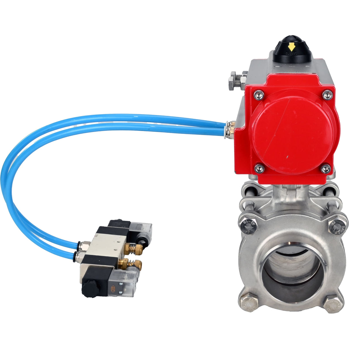 Ball valves Elephant BV3232P(3pc)-FP-W-ISO-H WDVF DN15-32 63 bar full bore, body - 316 stainless steel, seal - PTFE, for welding, with PA-DA pneumatic actuator, pneumatic distributor 4V320-10 220V