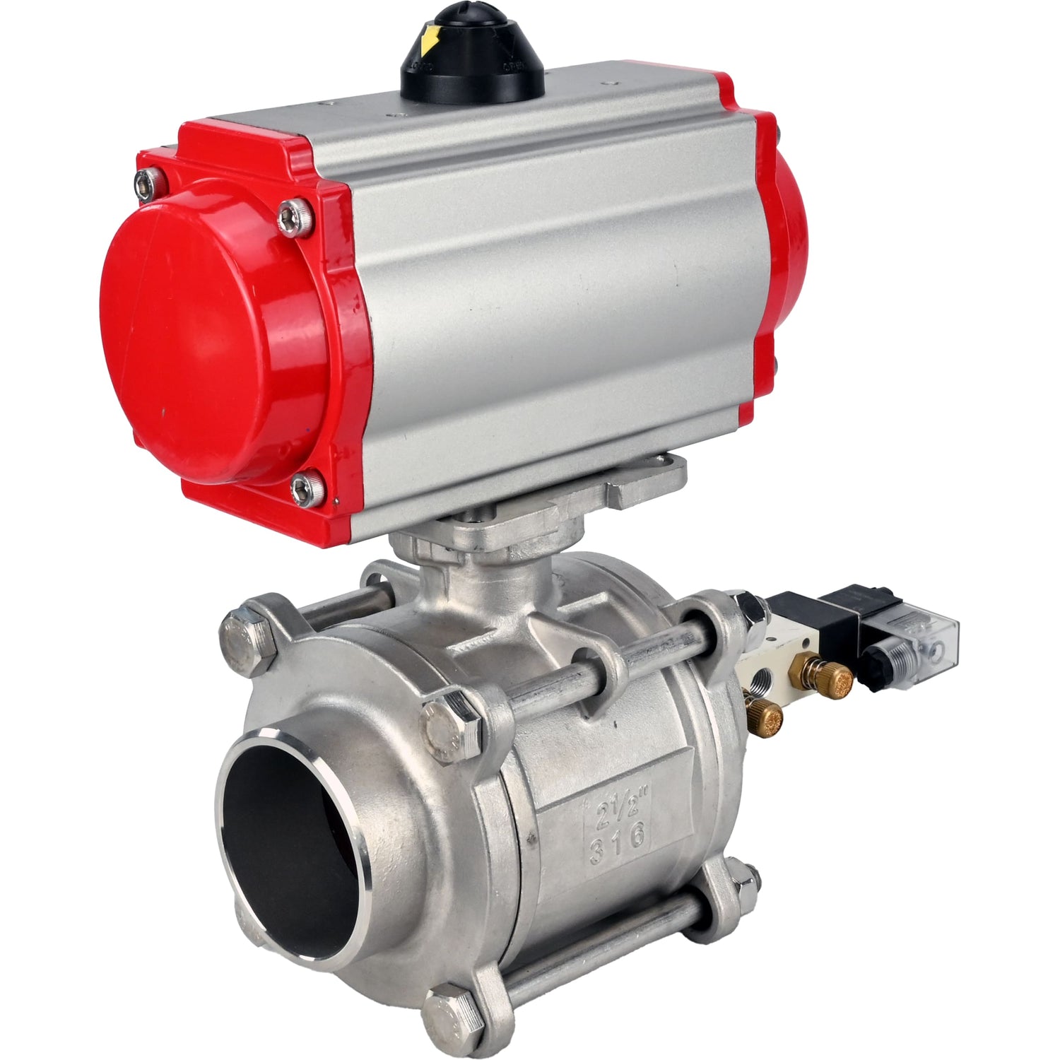 Ball valves Elephant BV3232P(3pc)-FP-W-ISO-H WDVF DN15-32 63 bar full bore, body - 316 stainless steel, seal - PTFE, for welding, with PA-DA pneumatic actuator, pneumatic distributor 4V320-10 220V