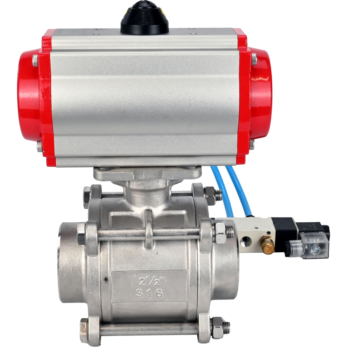 Ball valves Elephant BV3232P(3pc)-FP-W-ISO-H WDVF DN15-32 63 bar full bore, body - 316 stainless steel, seal - PTFE, for welding, with PA-DA pneumatic actuator, pneumatic distributor 4V320-10 220V