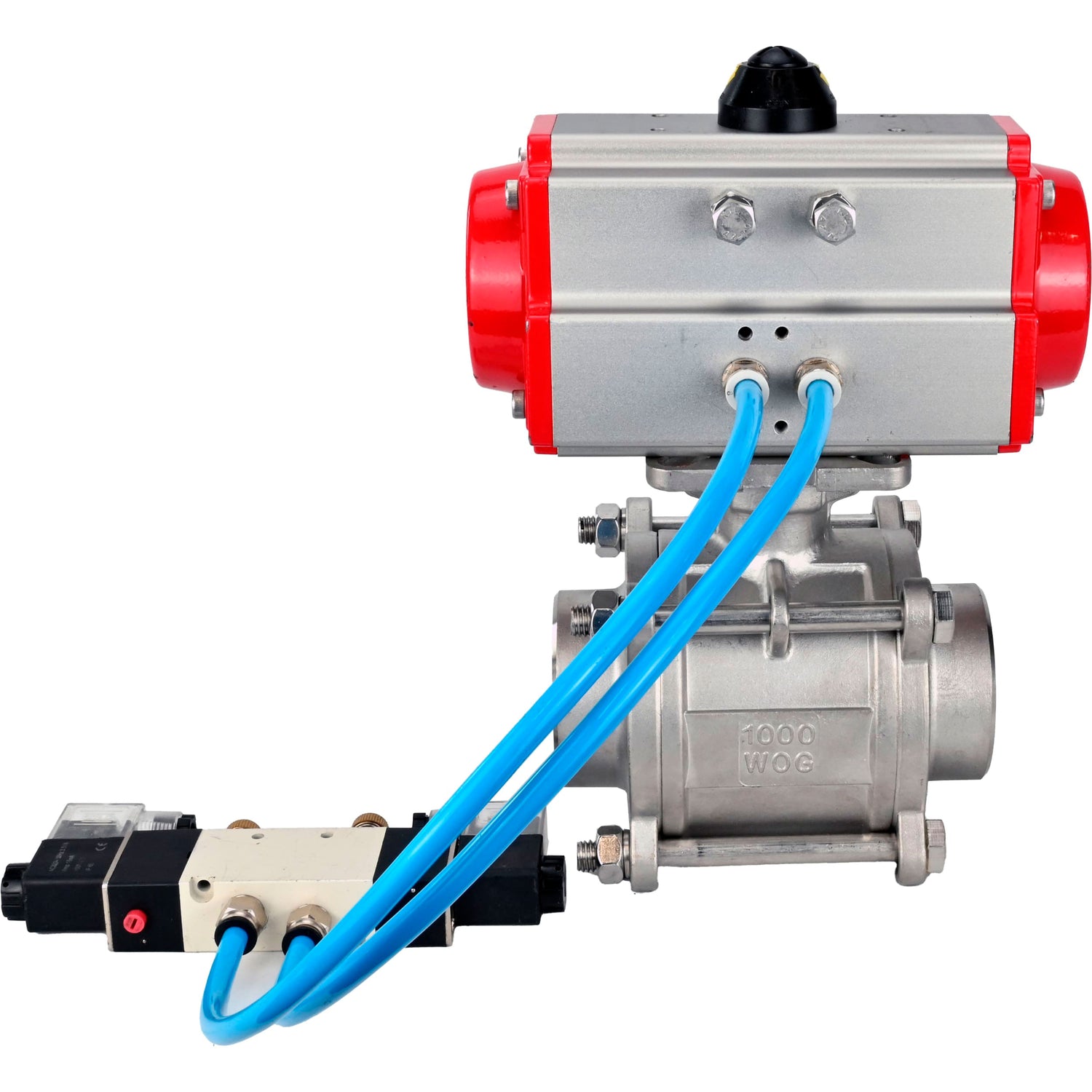 Ball valves Elephant BV3232P(3pc)-FP-W-ISO-H WDVF DN15-32 63 bar full bore, body - 316 stainless steel, seal - PTFE, for welding, with PA-DA pneumatic actuator, pneumatic distributor 4V320-10 220V