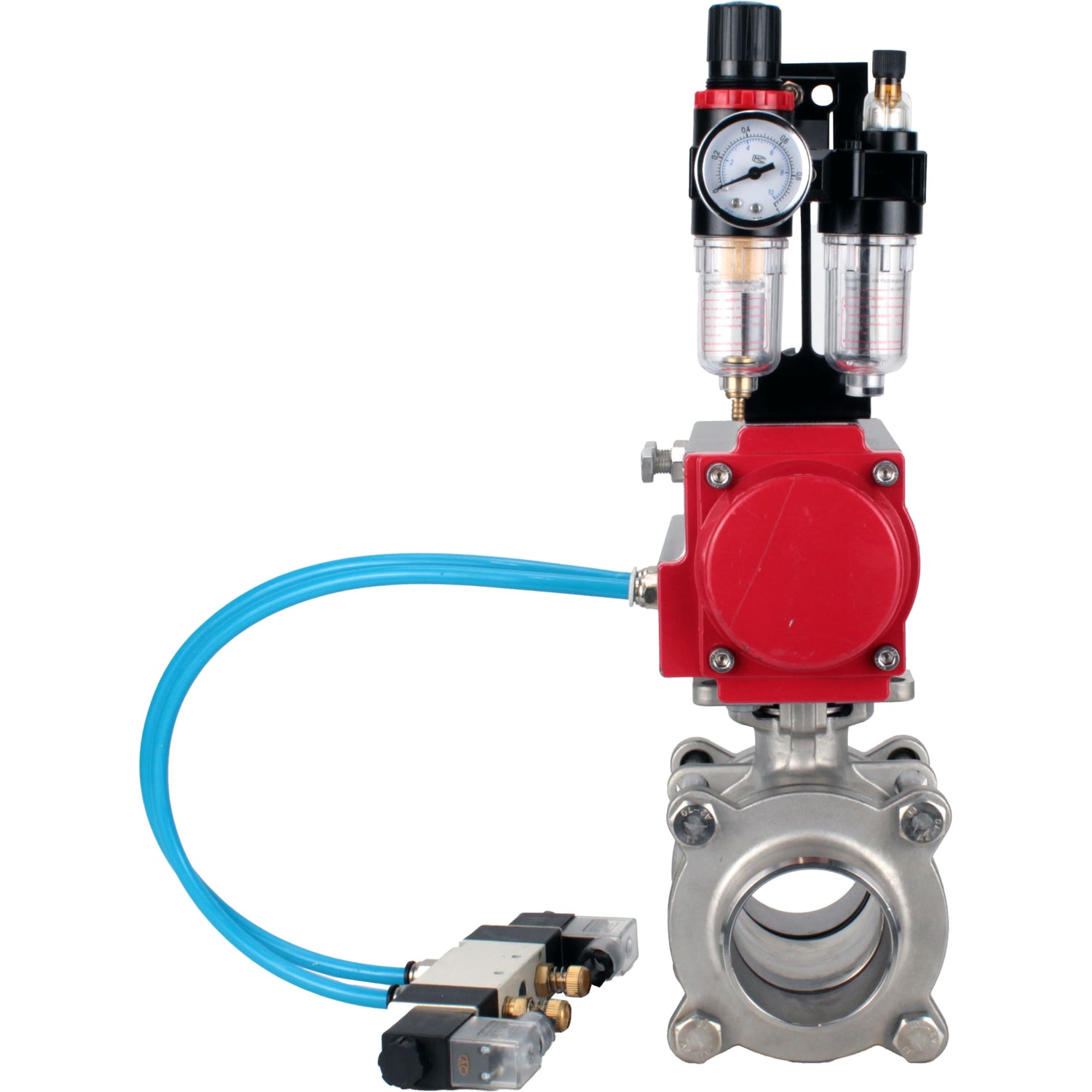 Ball valves Elephant BV3232P(3pc)-FP-W-ISO-H WDVF DN15-32 63 bar full bore, body - 316 stainless steel, seal - PTFE, for welding, with PA-SA pneumatic actuator, pneumatic distributor 4V320-08 220V, ATU AFC2000