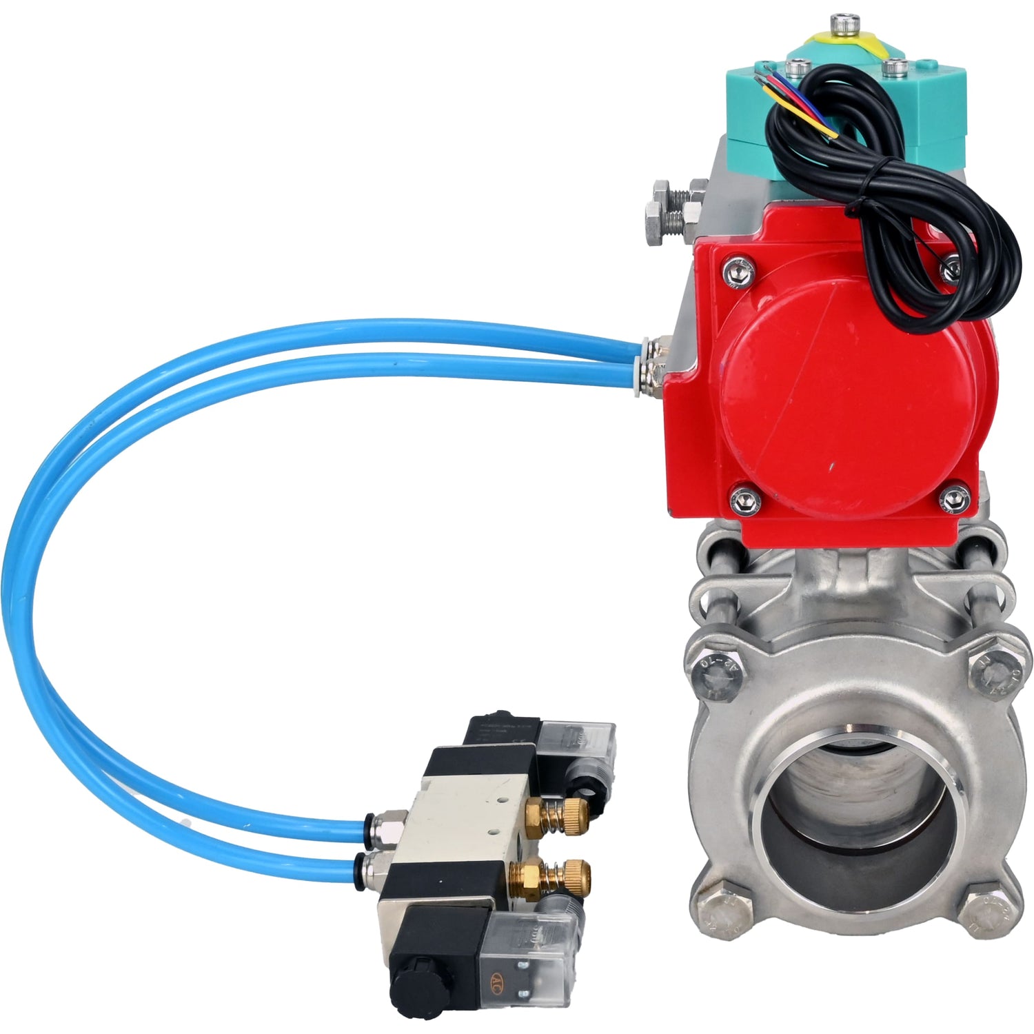 Ball valves Elephant BV3232P(3pc)-FP-W-ISO-H WDVF DN15-32 63 bar full bore, body - 316 stainless steel, seal - PTFE, for welding, with PA-DA pneumatic actuator, pneumatic distributor 4V320-10 220V and ALS200D magnetic switch