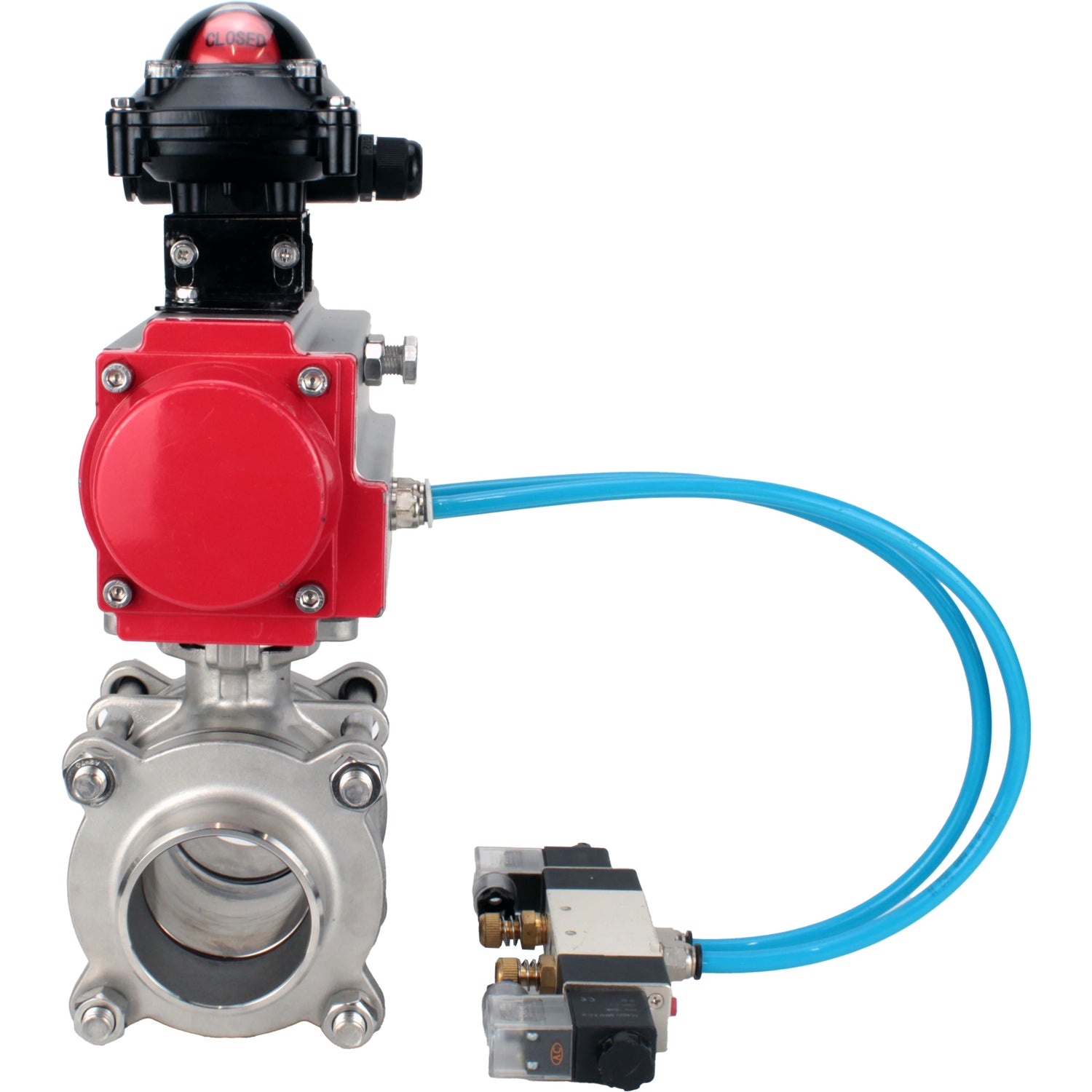 Ball valves Elephant BV3232P(3pc)-FP-W-ISO-H WDVF DN15-32 63 bar full bore, body - 316 stainless steel, seal - PTFE, for welding, with PA-DA pneumatic actuator, pneumatic distributor 4V320-10 220V, LSU APL-210N