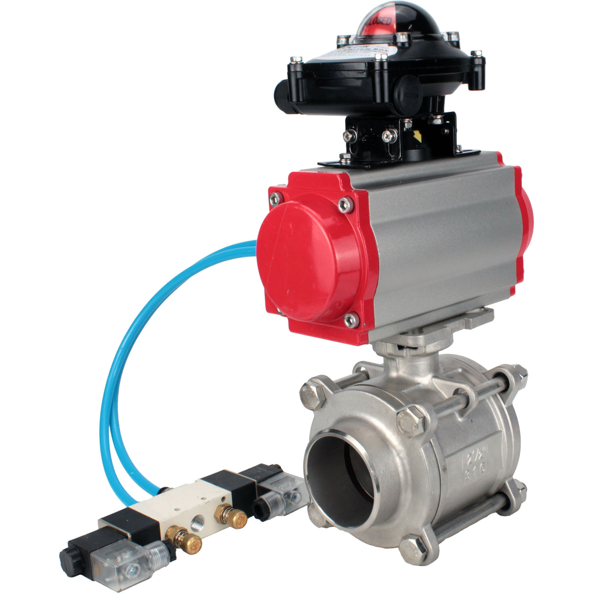 Ball valves Elephant BV3232P(3pc)-FP-W-ISO-H WDVF DN15-32 63 bar full bore, body - 316 stainless steel, seal - PTFE, for welding, with PA-DA pneumatic actuator, pneumatic distributor 4V320-10 220V, LSU APL-210N