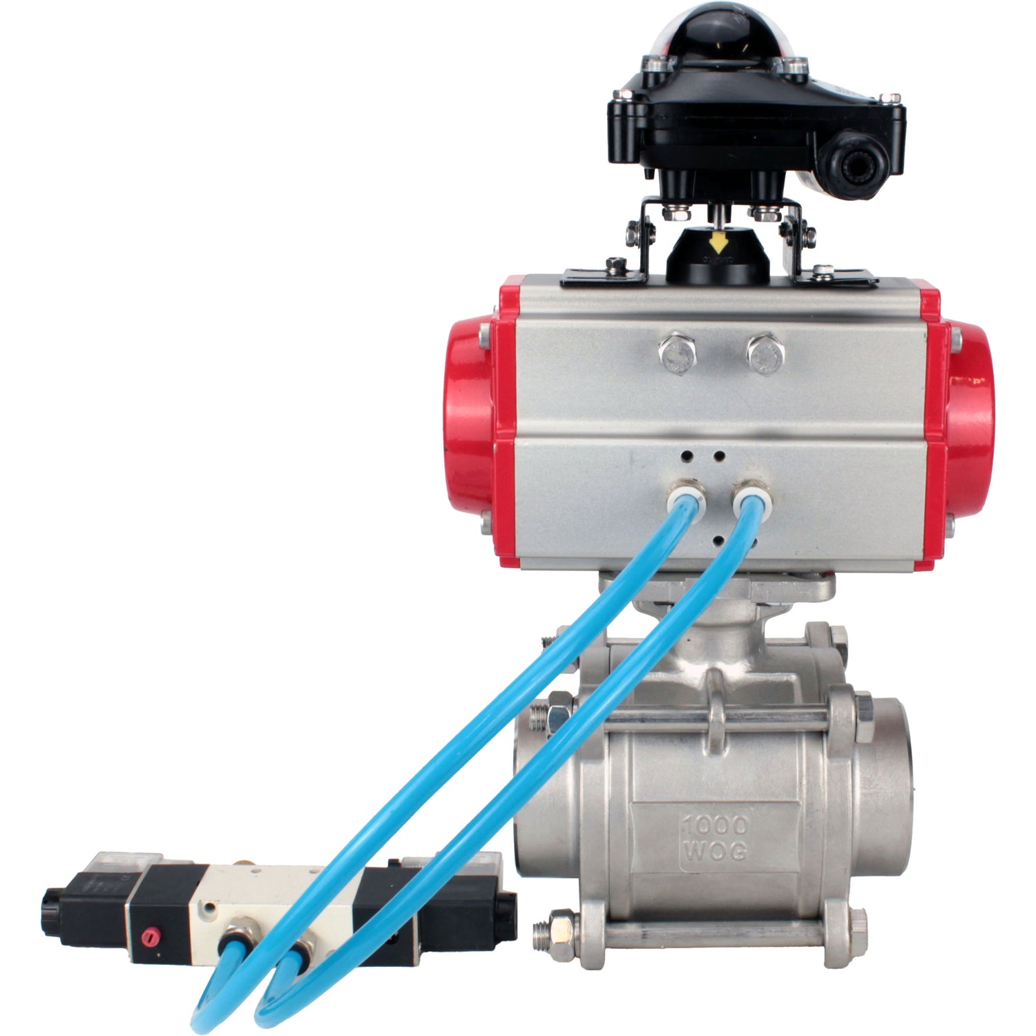 Ball valves Elephant BV3232P(3pc)-FP-W-ISO-H WDVF DN15-32 63 bar full bore, body - 316 stainless steel, seal - PTFE, for welding, with PA-DA pneumatic actuator, pneumatic distributor 4V320-10 220V, LSU APL-210N