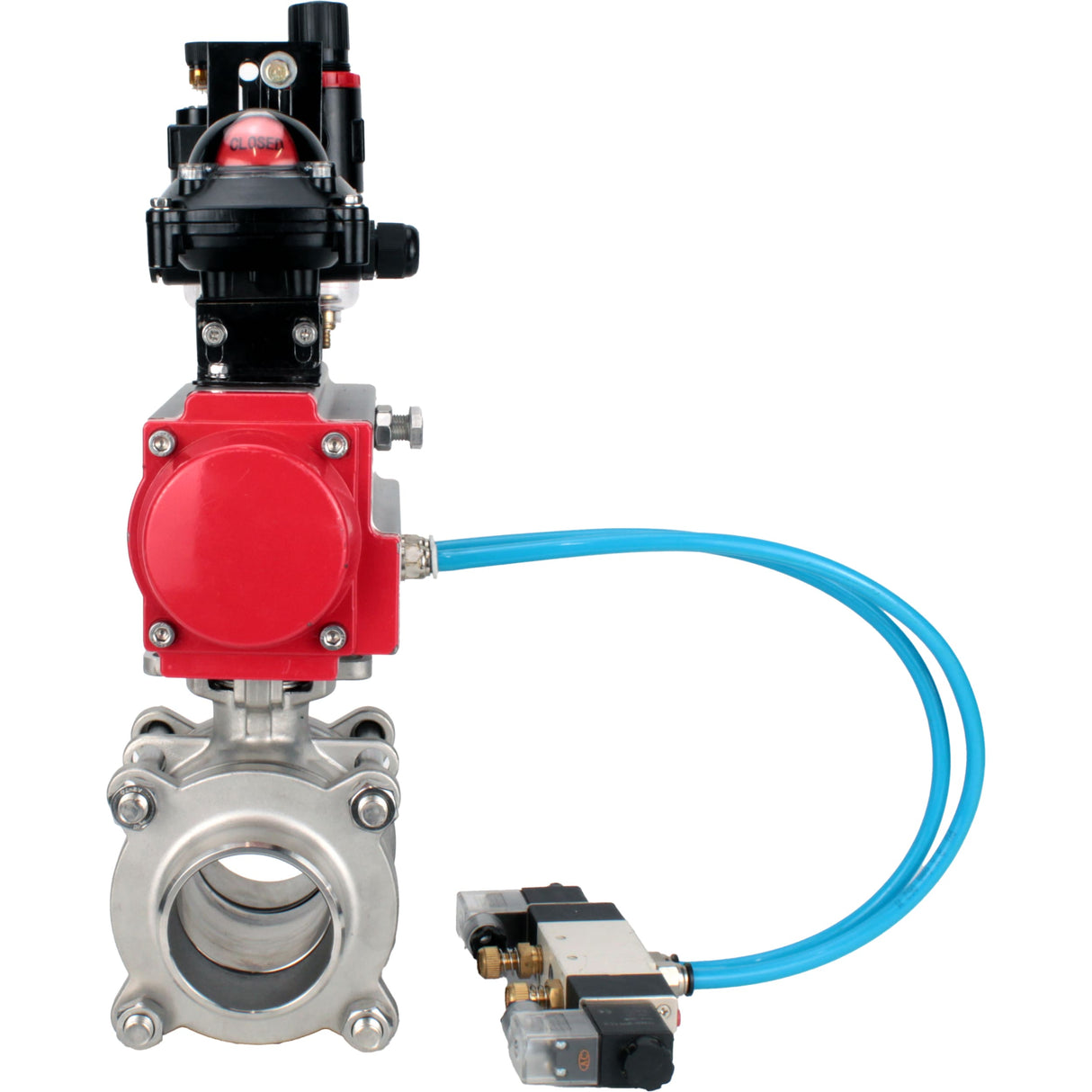 Ball valves Elephant BV3232P(3pc)-FP-W-ISO-H WDVF DN15-32 63 bar full bore, body - 316 stainless steel, seal - PTFE, for welding, with PA-DA pneumatic actuator, pneumatic distributor 4V320-08 220V, LSU APL-210N, ATU AFC2000