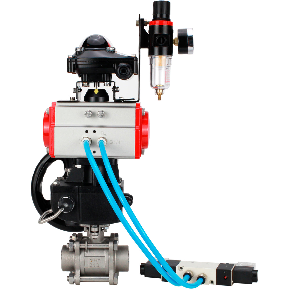 Ball valves Elephant BV3232P(3pc)-FP-W-ISO-H WDVF DN15-32 63 bar full bore, 316 stainless steel, seal - PTFE, for welding, with PA-DA pneumatic actuator, with pneumatic distributor 4V320-10 220V, LSU APL-210N, manual backup for MON, ATU AFC2000