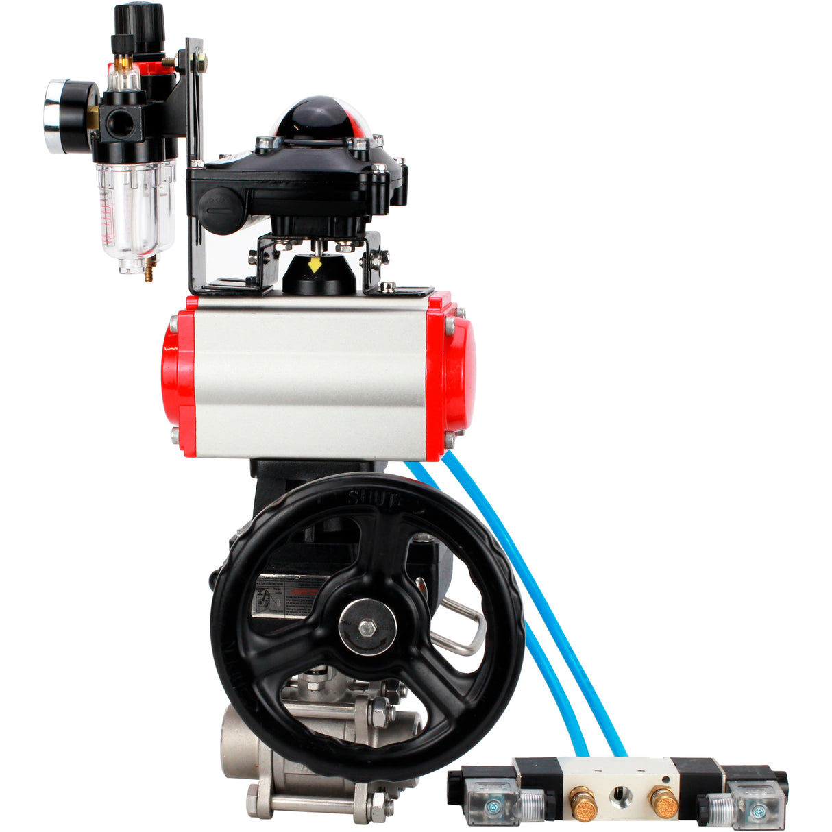 Ball valves Elephant BV3232P(3pc)-FP-W-ISO-H WDVF DN15-32 63 bar full bore, 316 stainless steel, seal - PTFE, for welding, with PA-DA pneumatic actuator, with pneumatic distributor 4V320-10 220V, LSU APL-210N, manual backup for MON, ATU AFC2000