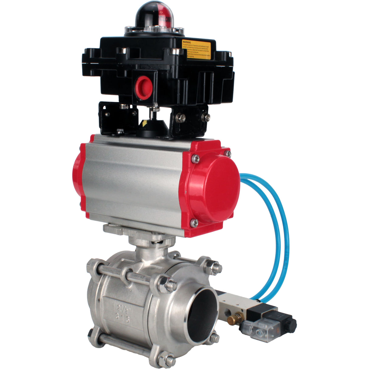 Ball valves Elephant BV3232P(3pc)-FP-W-ISO-H WDVF DN15-32 63 bar full bore, body - 316 stainless steel, seal - PTFE, for welding, with PA-SA pneumatic actuator, pneumatic distributor 4V320-08 220V, LSU APL-410N EX