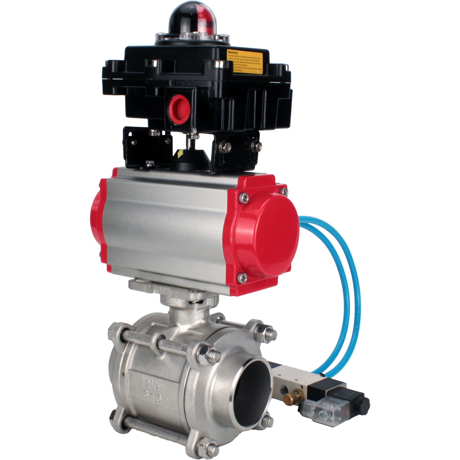 Ball valves Elephant BV3232P(3pc)-FP-W-ISO-H WDVF DN15-32 63 bar full bore, body - 316 stainless steel, seal - PTFE, for welding, with PA-SA pneumatic actuator, pneumatic distributor 4V320-08 220V, LSU APL-410N EX