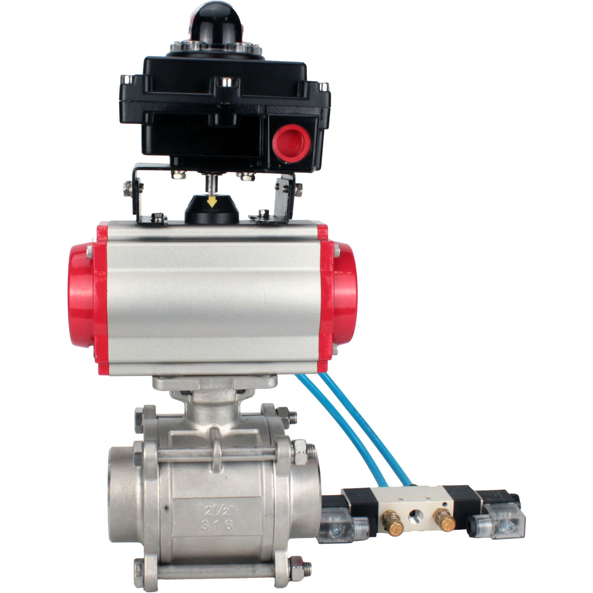 Ball valves Elephant BV3232P(3pc)-FP-W-ISO-H WDVF DN15-32 63 bar full bore, body - 316 stainless steel, seal - PTFE, for welding, with PA-SA pneumatic actuator, pneumatic distributor 4V320-08 220V, LSU APL-410N EX