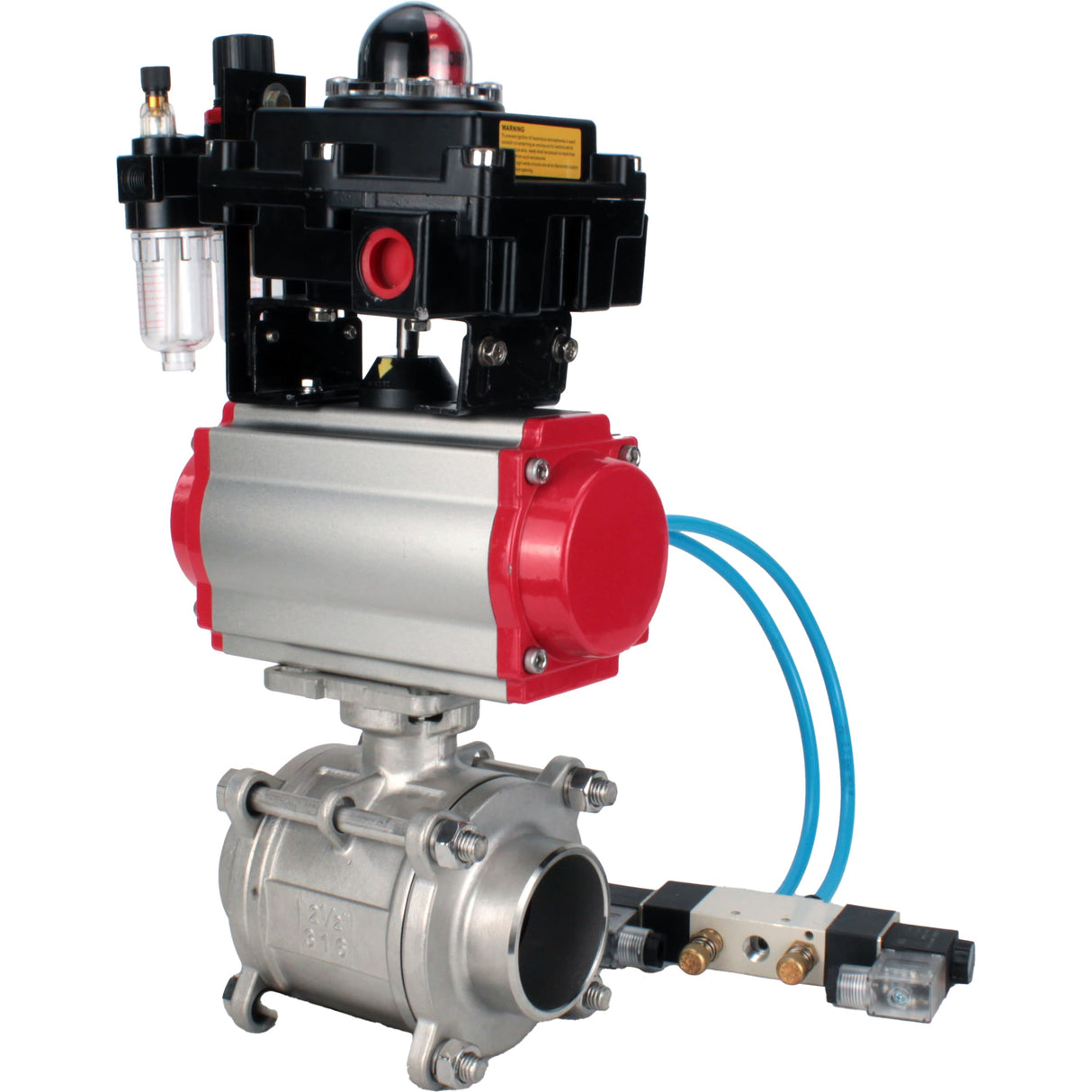 Ball valves Elephant BV3232P(3pc)-FP-W-ISO-H WDVF DN15-32 63 bar full bore, body - 316 stainless steel, seal - PTFE, for welding, with PA-DA pneumatic actuator, pneumatic distributor 4V320-08 220V, LSU APL-410N EX, ATU AFC2000