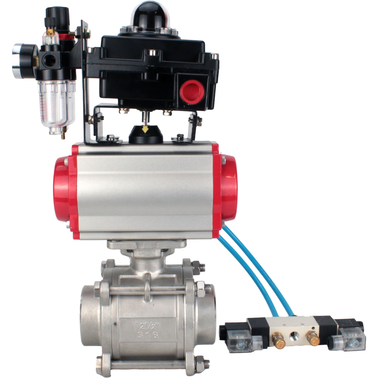 Ball valves Elephant BV3232P(3pc)-FP-W-ISO-H WDVF DN15-32 63 bar full bore, body - 316 stainless steel, seal - PTFE, for welding, with PA-DA pneumatic actuator, pneumatic distributor 4V320-08 220V, LSU APL-410N EX, ATU AFC2000