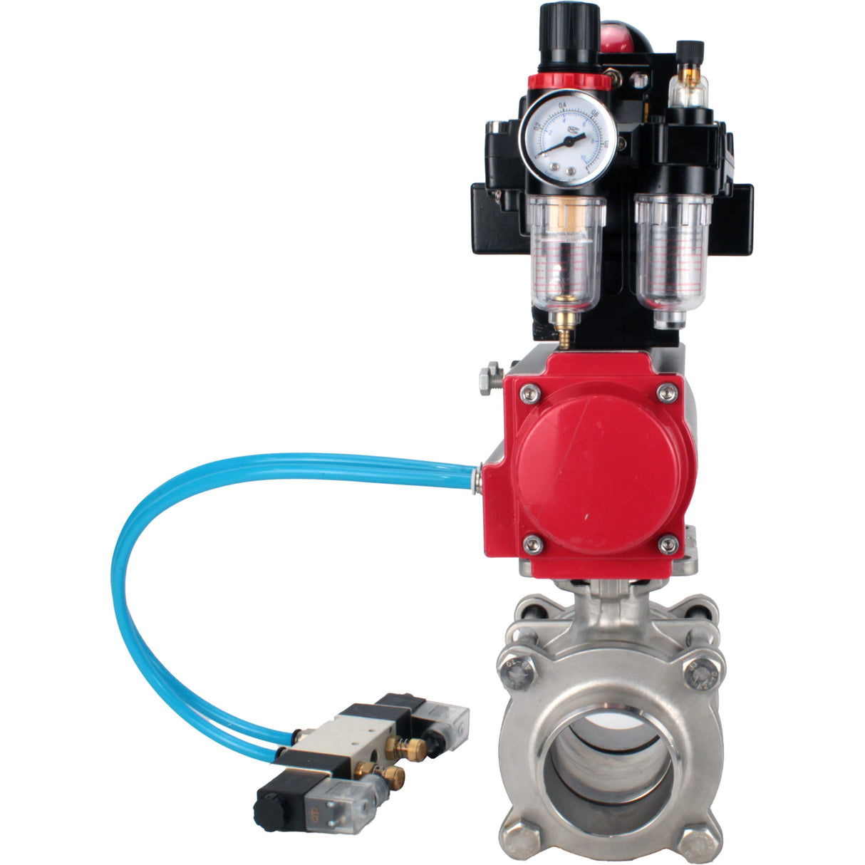 Ball valves Elephant BV3232P(3pc)-FP-W-ISO-H WDVF DN15-32 63 bar full bore, body - 316 stainless steel, seal - PTFE, for welding, with PA-DA pneumatic actuator, pneumatic distributor 4V320-08 220V, LSU APL-410N EX, ATU AFC2000