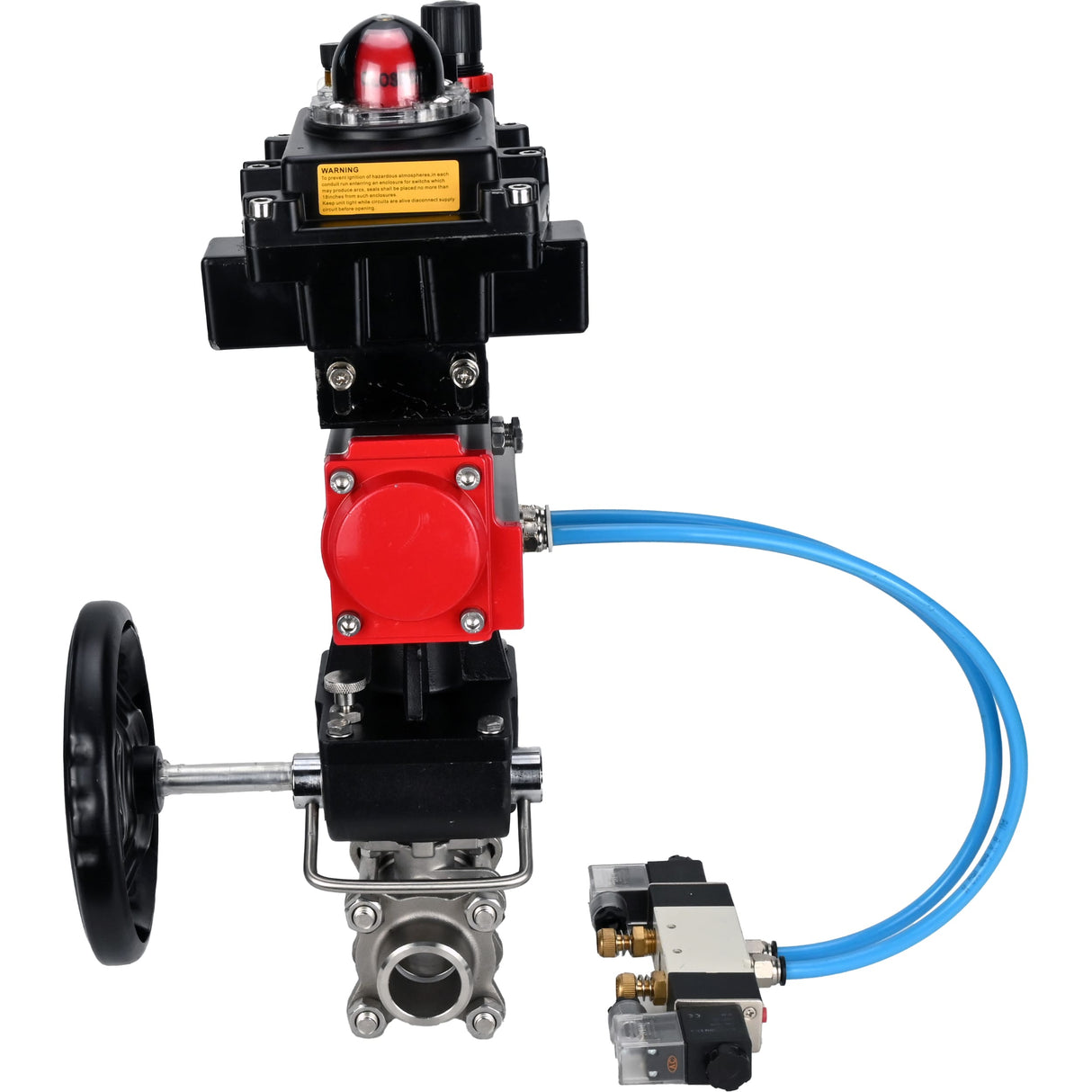 Ball valves Elephant BV3232P(3pc)-FP-W-ISO-H WDVF DN15-32 63 bar full bore, 316 stainless steel, PTFE, for welding, with PA-DA pneumatic actuator, pneumatic distributor 4V320-08 220V, LSU APL-410N EX, manual backup for MON, ATU AFC2000